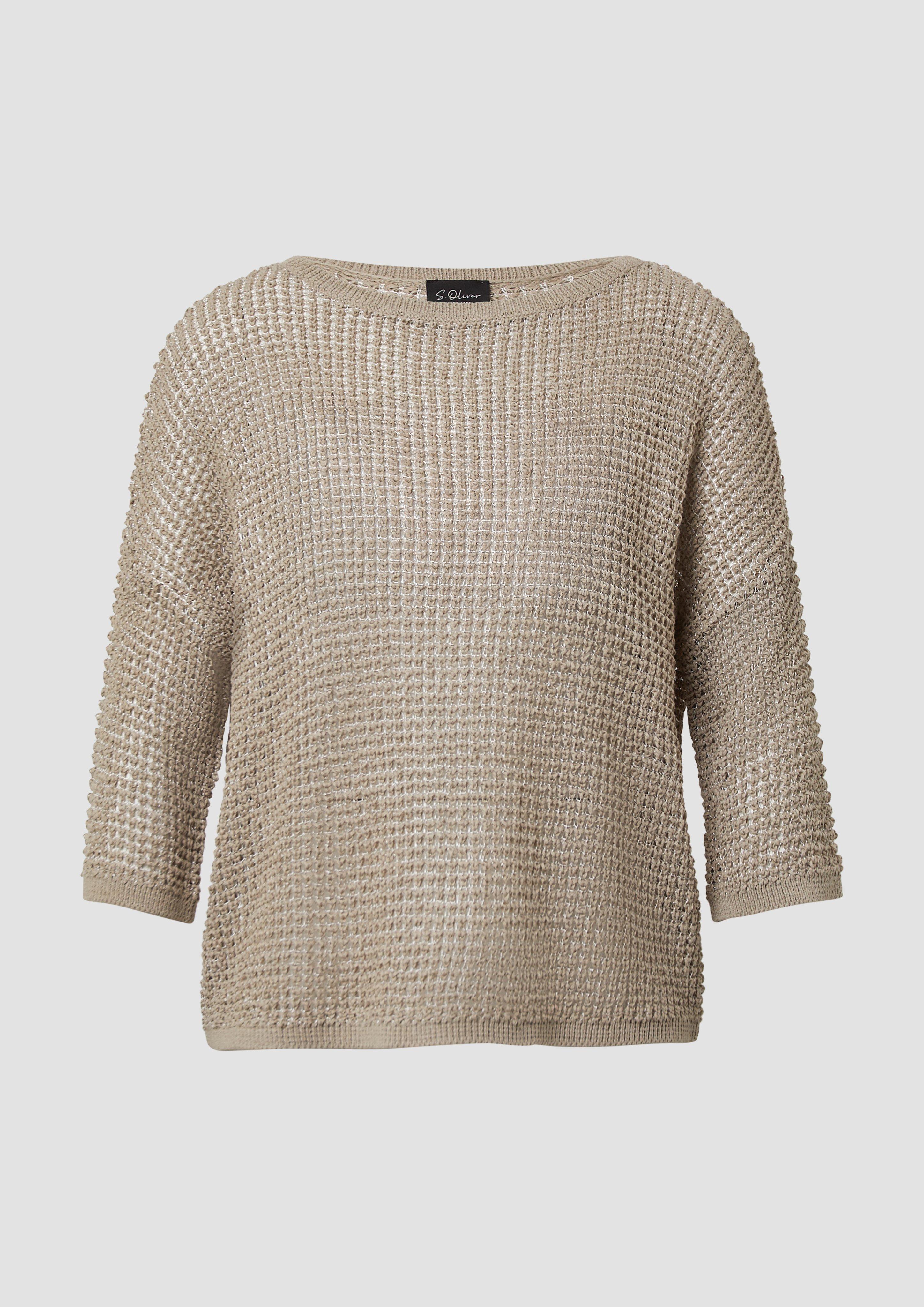 s.Oliver - Lockerer Strickpullover in Bicolor-Optik mit U-Boot-Ausschnitt, Damen, Beige