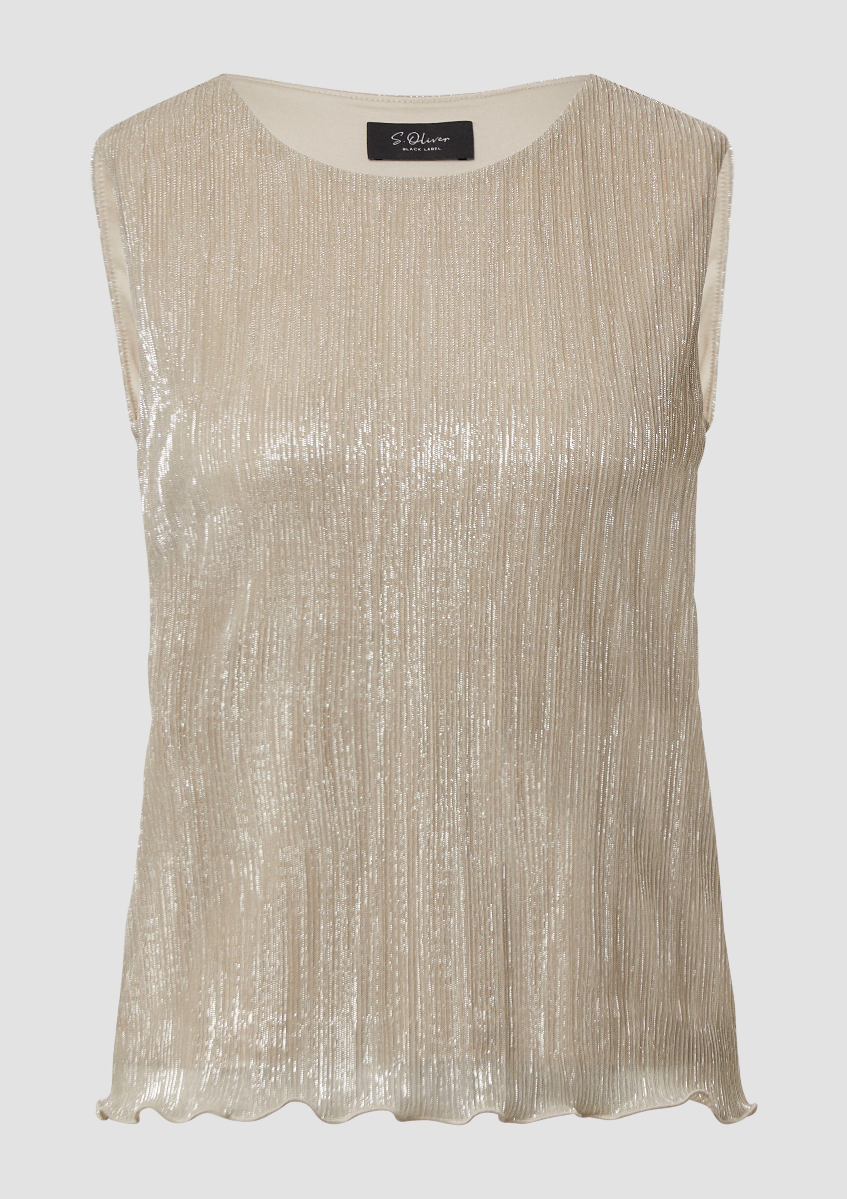 s.Oliver - Lockeres Plisseetop mit Glitzergarn, Damen, Beige