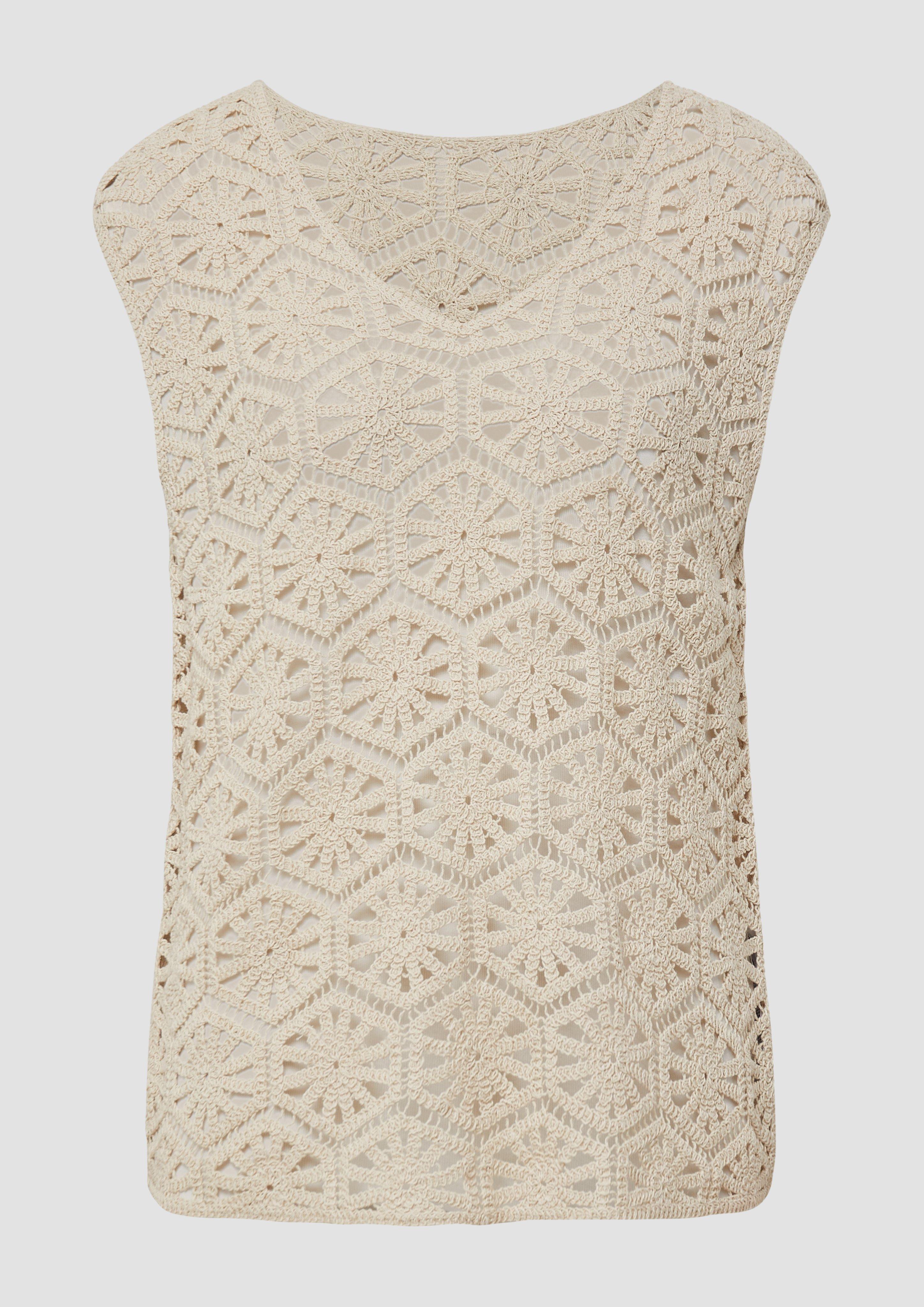 s.Oliver - Semitransparentes Tanktop aus Häkelspitze, Damen, Beige