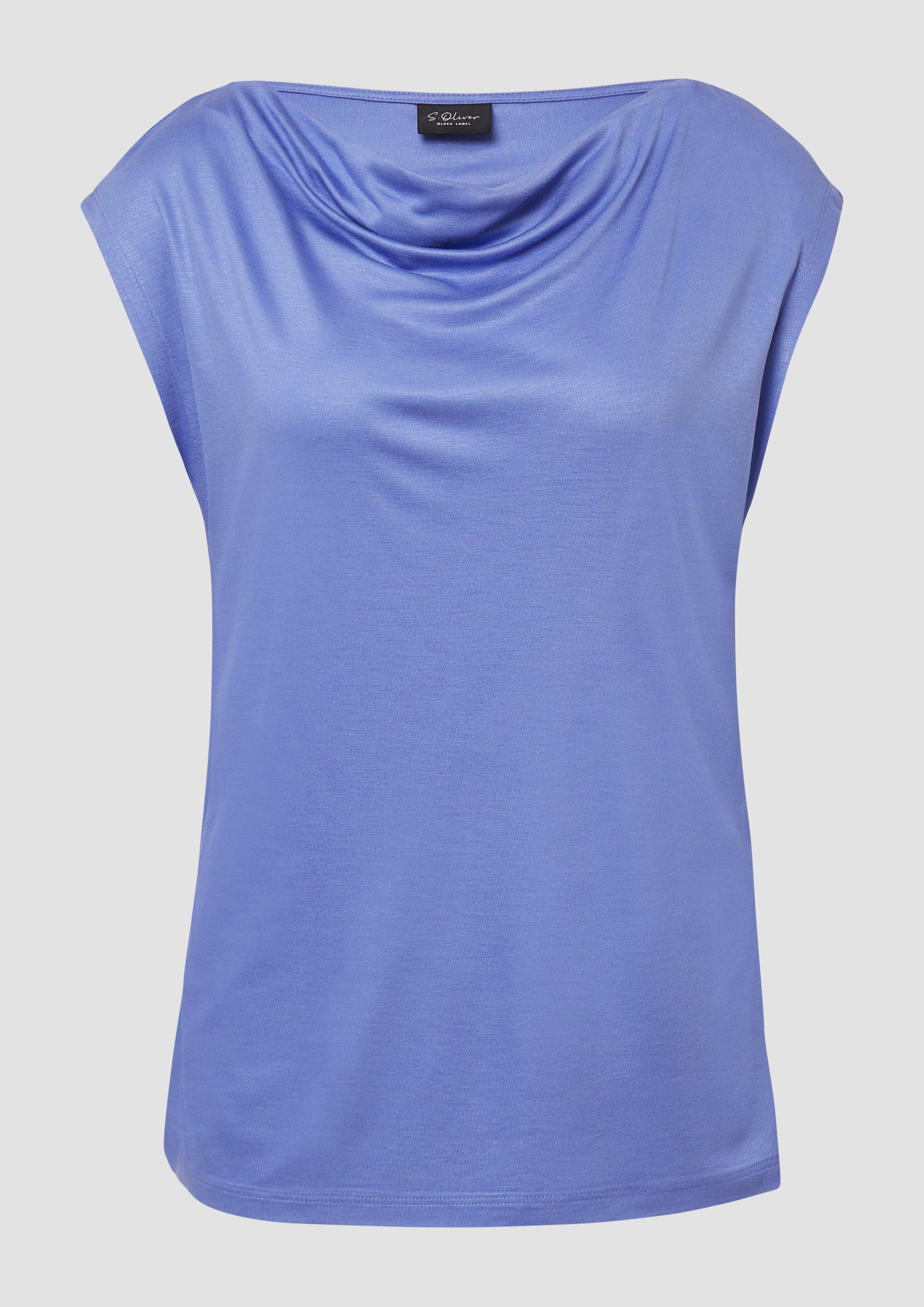 s.Oliver - T-Shirt aus Viskose mit Wasserfall-Ausschnitt, Damen, blau