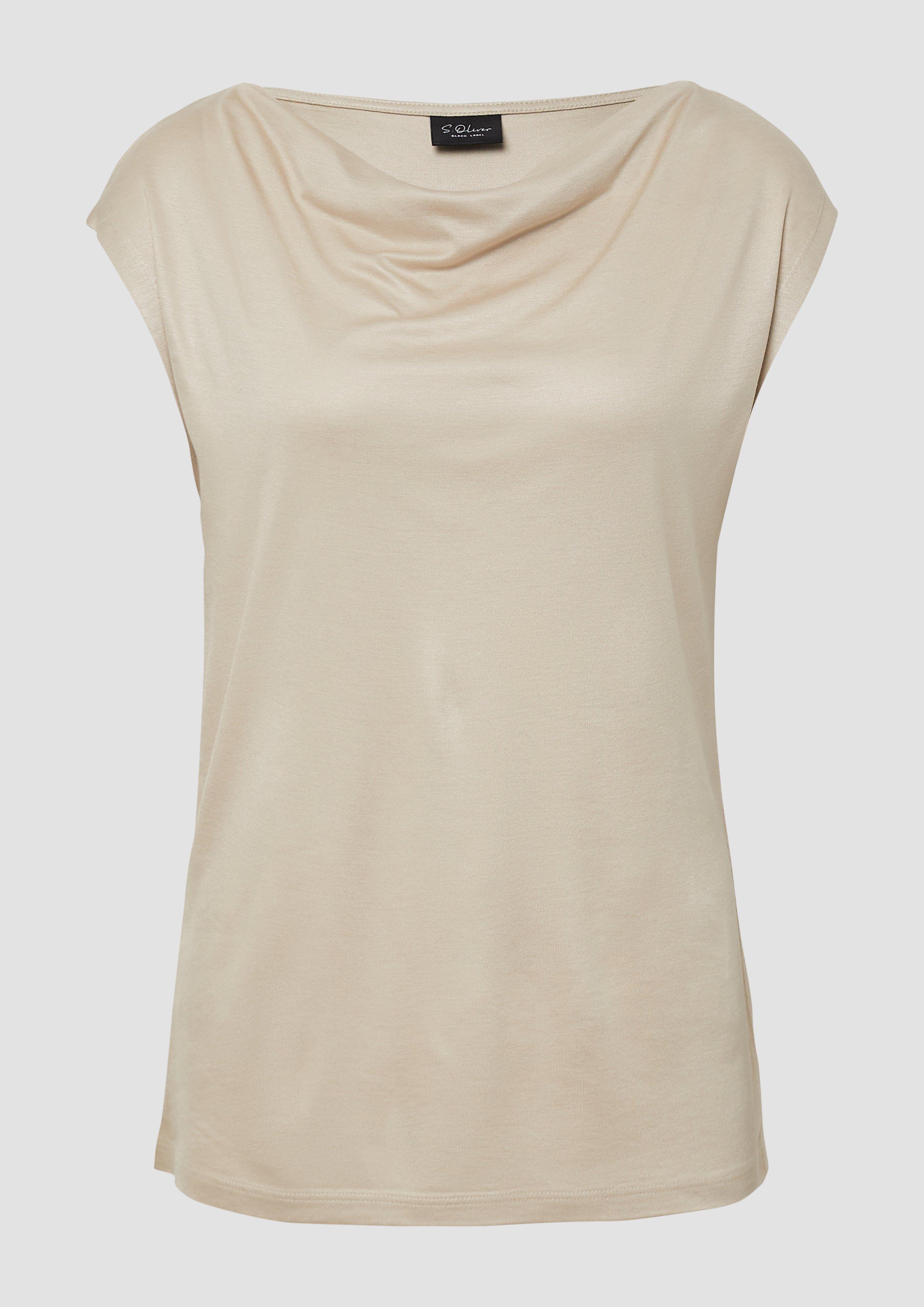 s.Oliver - T-Shirt aus Viskose mit Wasserfall-Ausschnitt, Damen, Beige