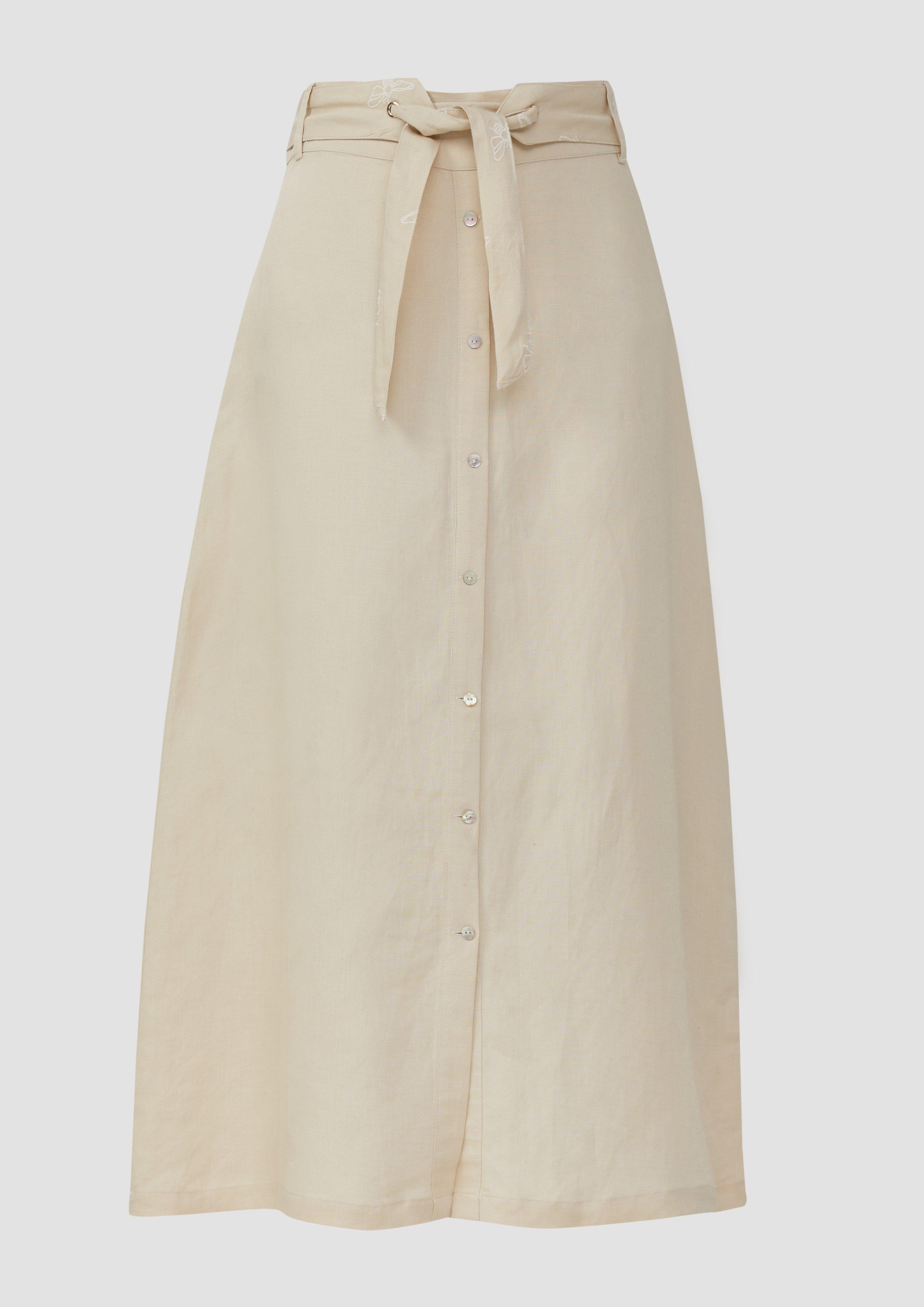 s.Oliver - Ausgestellter Midirock mit dekorativer Knopfleiste und gemustertem Gürtel, Damen, Beige