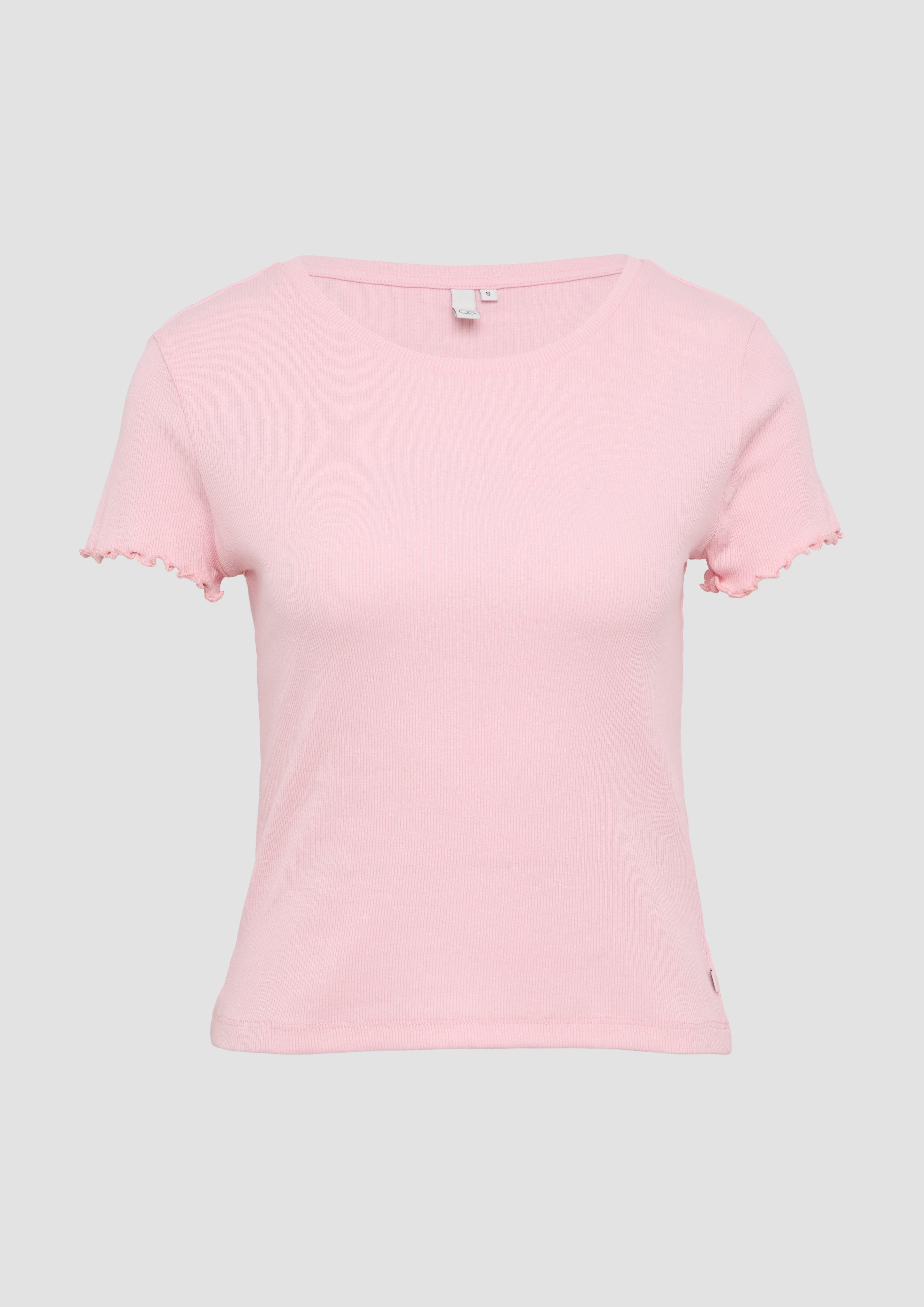 QS - Verkürztes Rippshirt mit Rundhalsausschnitt, Damen, Rosa