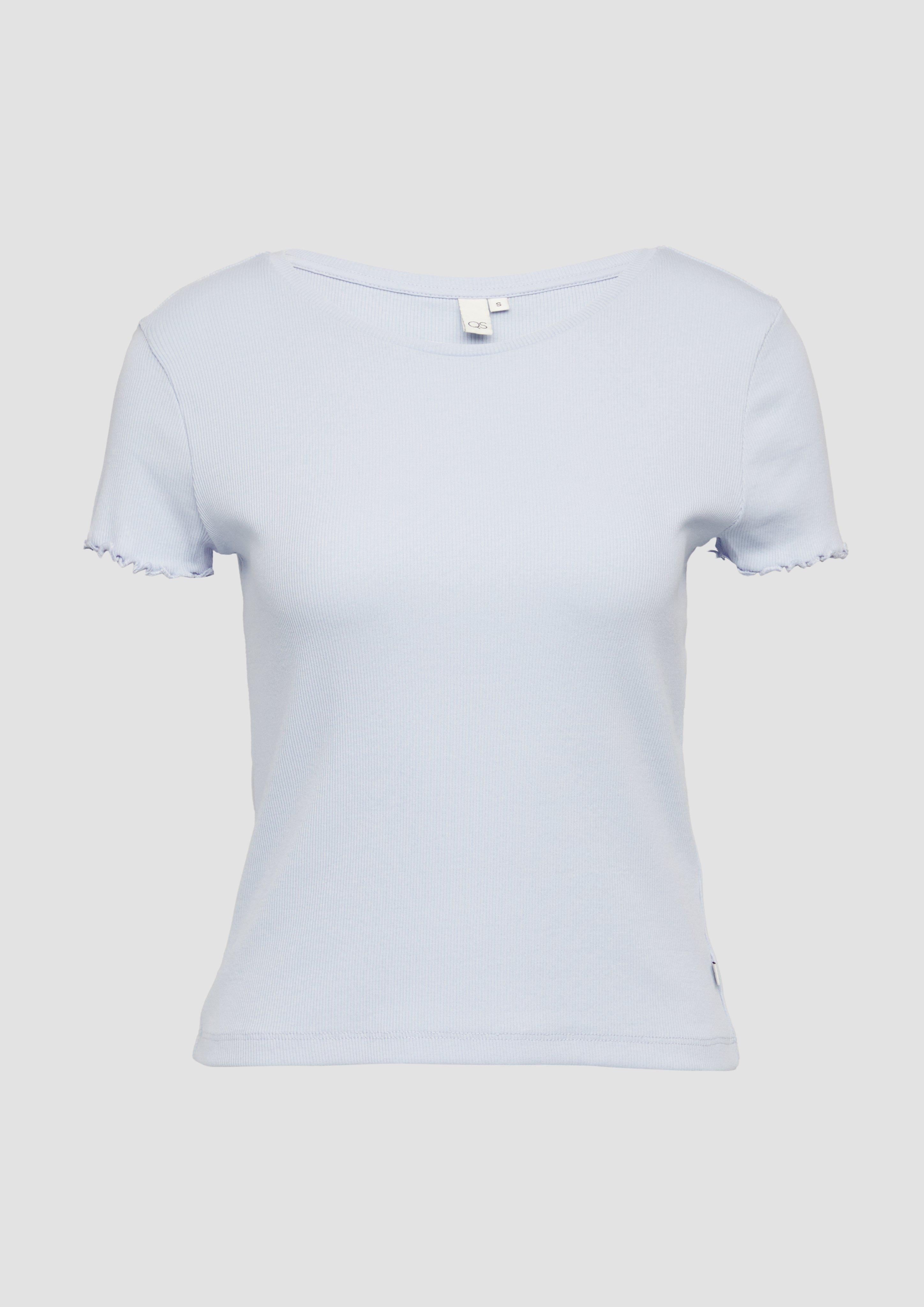 QS - Verkürtzes Rippshirt mit Rundhalsausschnitt, Damen, blau