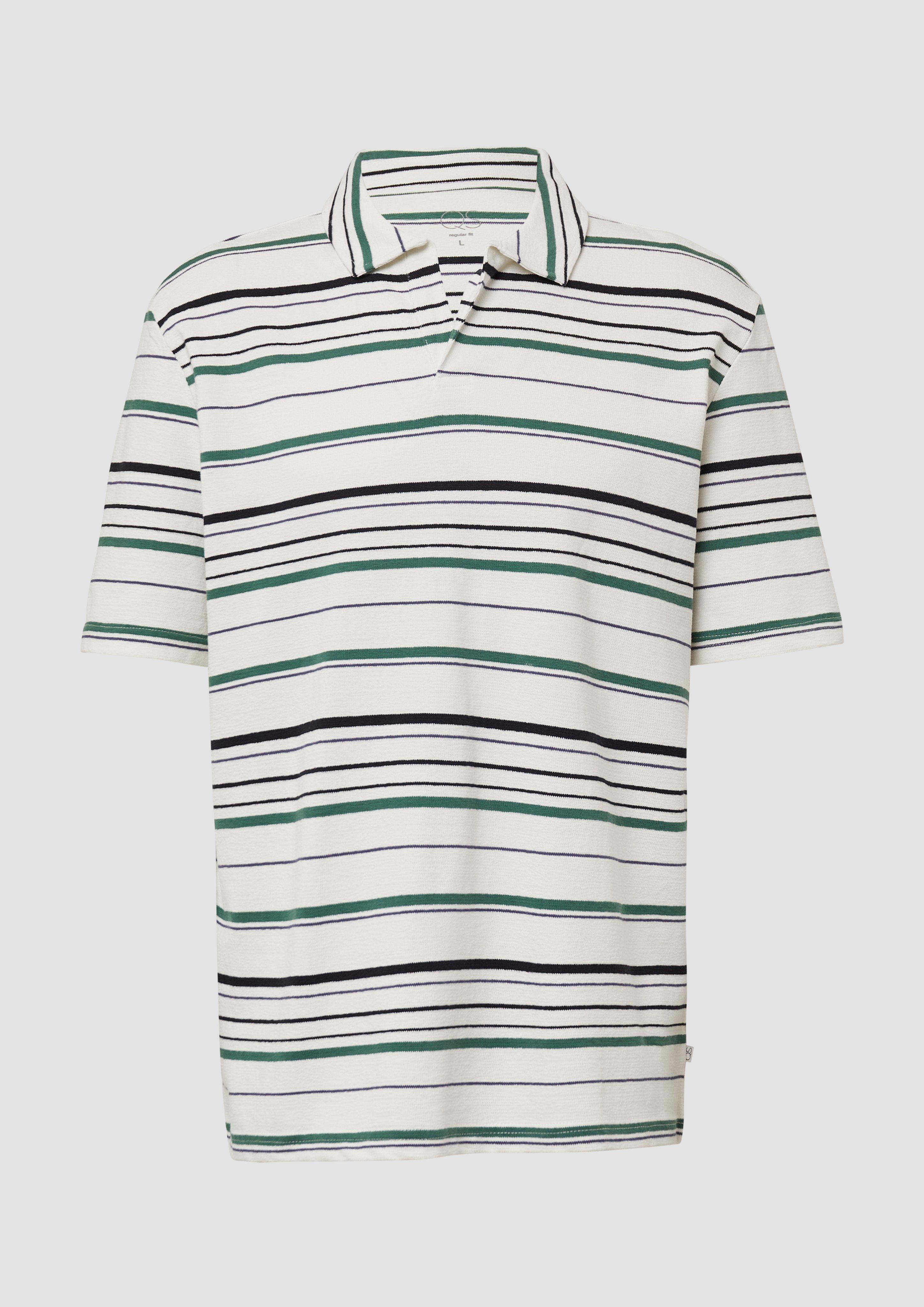 QS - Gestreiftes Polo-T-Shirt aus schwerem Jersey, Herren, creme