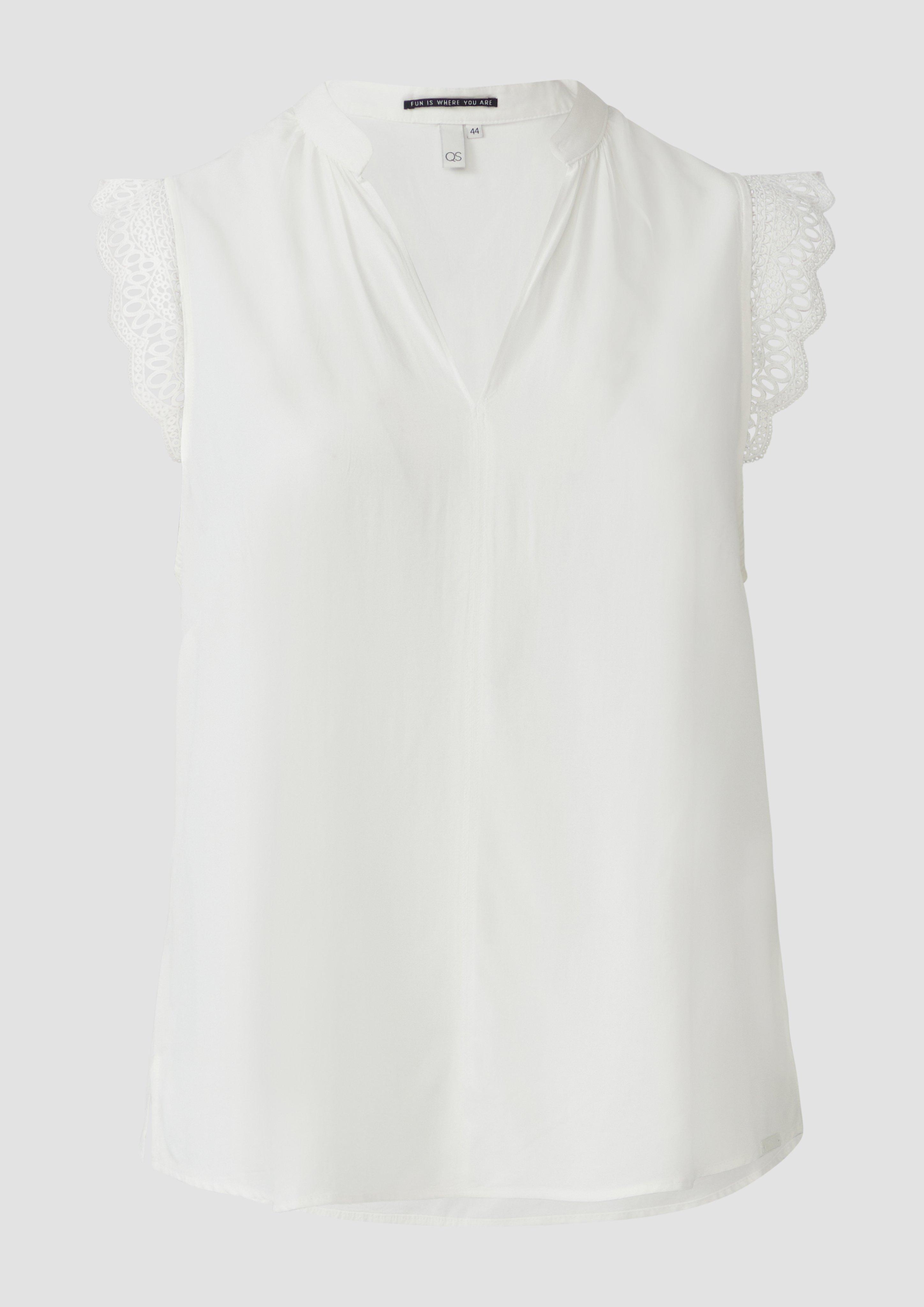 Thumbnail - QS - Blusentop mit Spitzendetail, Damen, creme