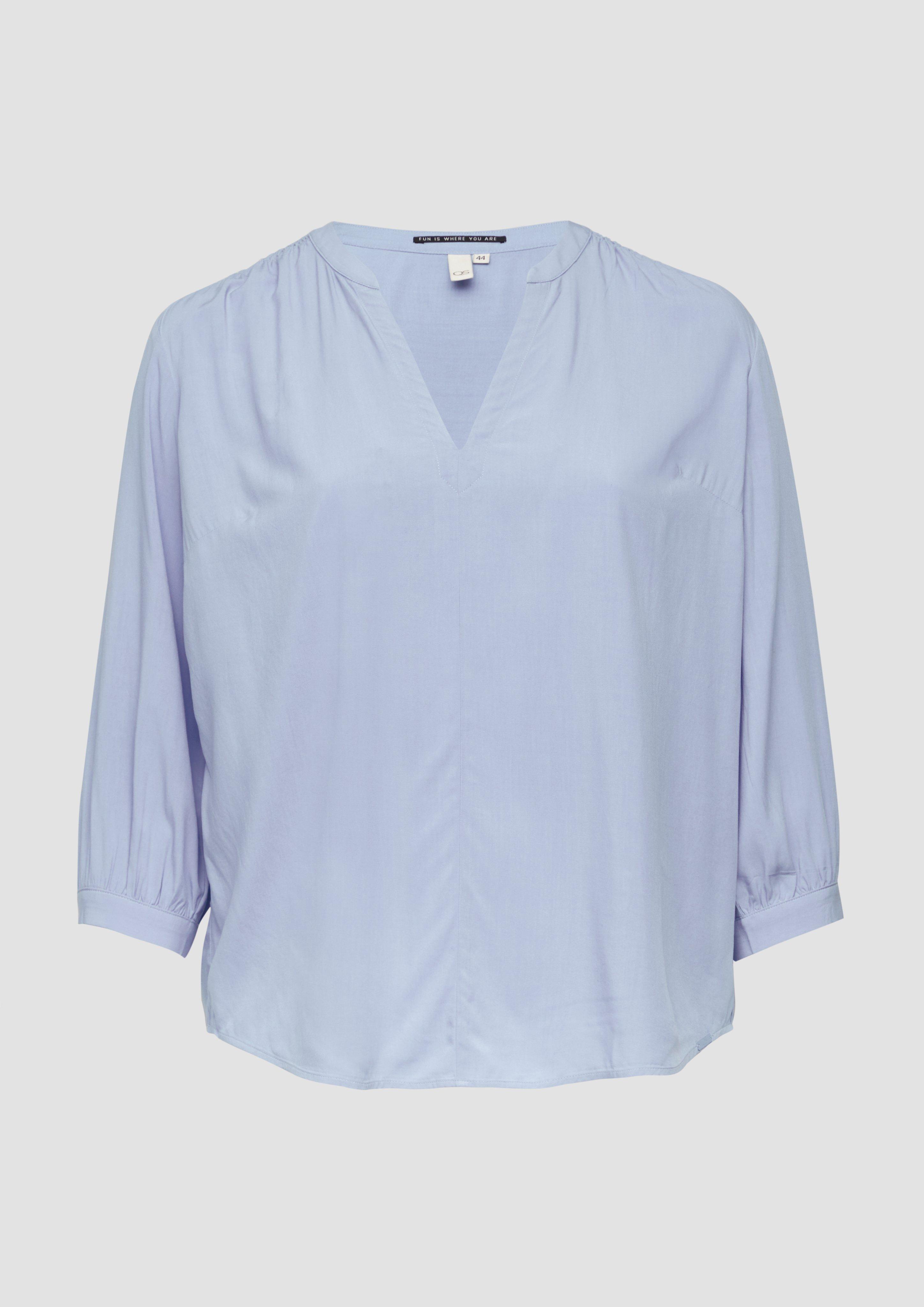QS - Kurze Popeline-Bluse aus Viskose, Damen, blau