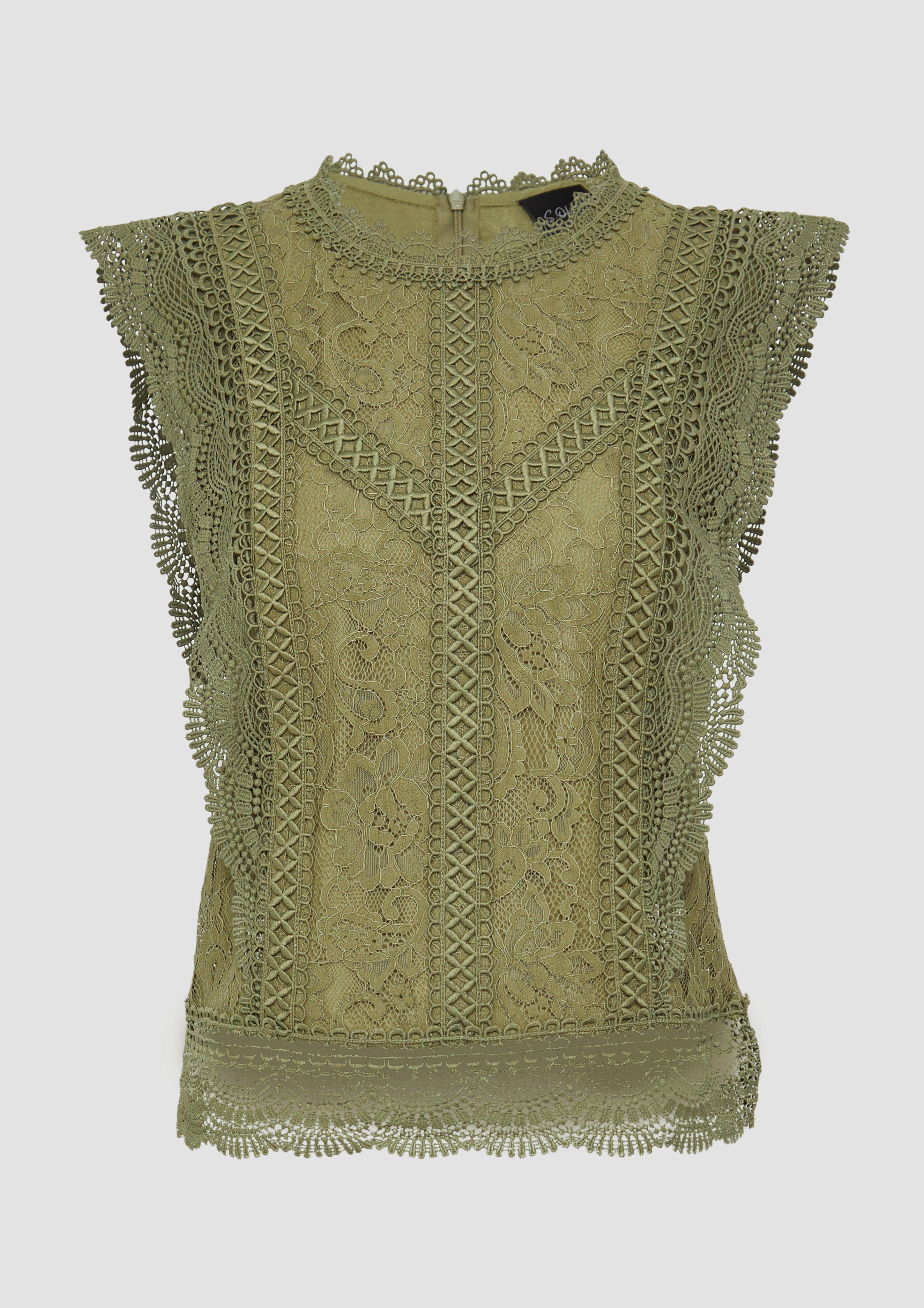 s.Oliver - Ärmellose Bluse aus Spitze, Damen, Grün