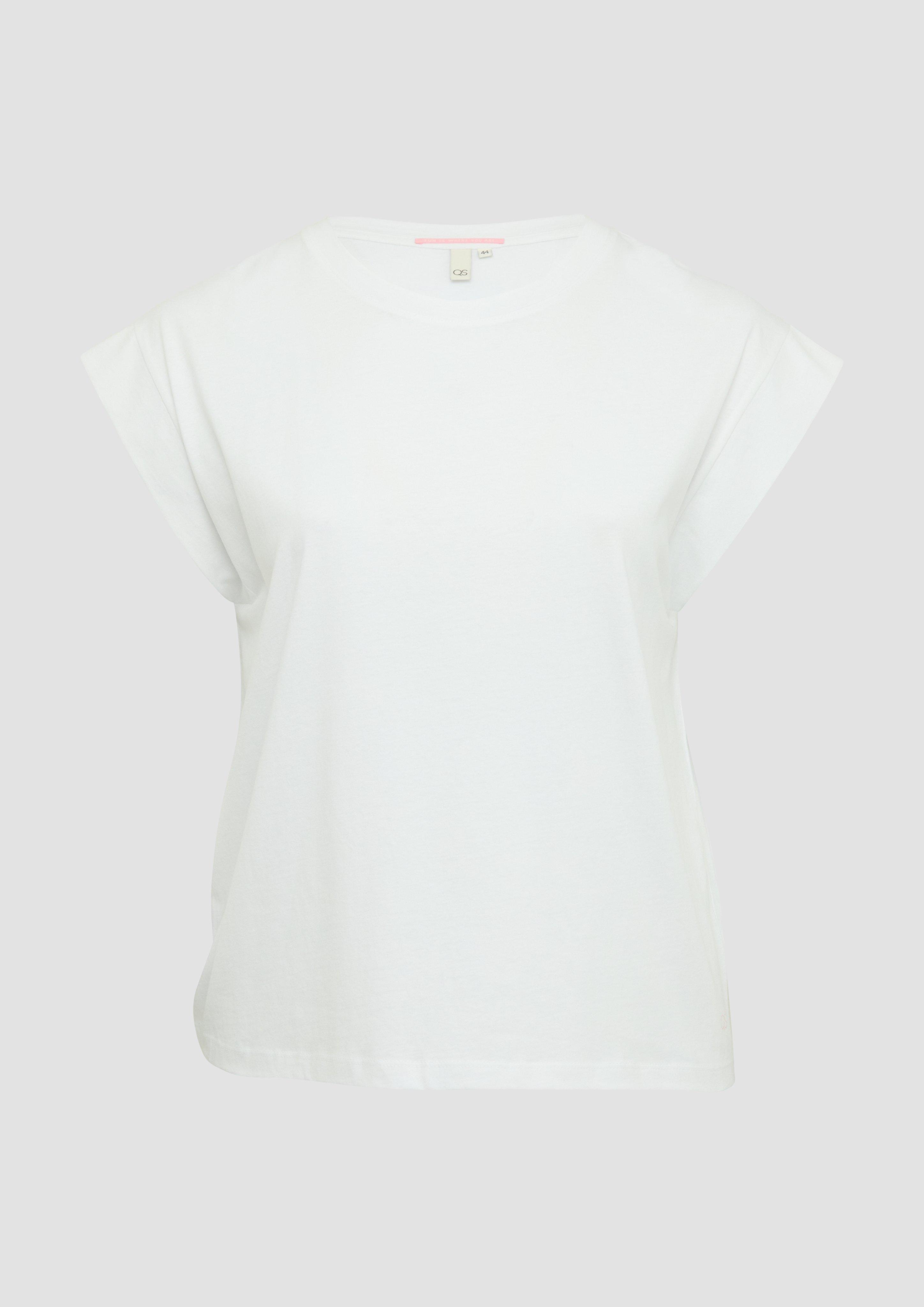 QS - Baumwollshirt mit Schulterdetail, Damen, weiß