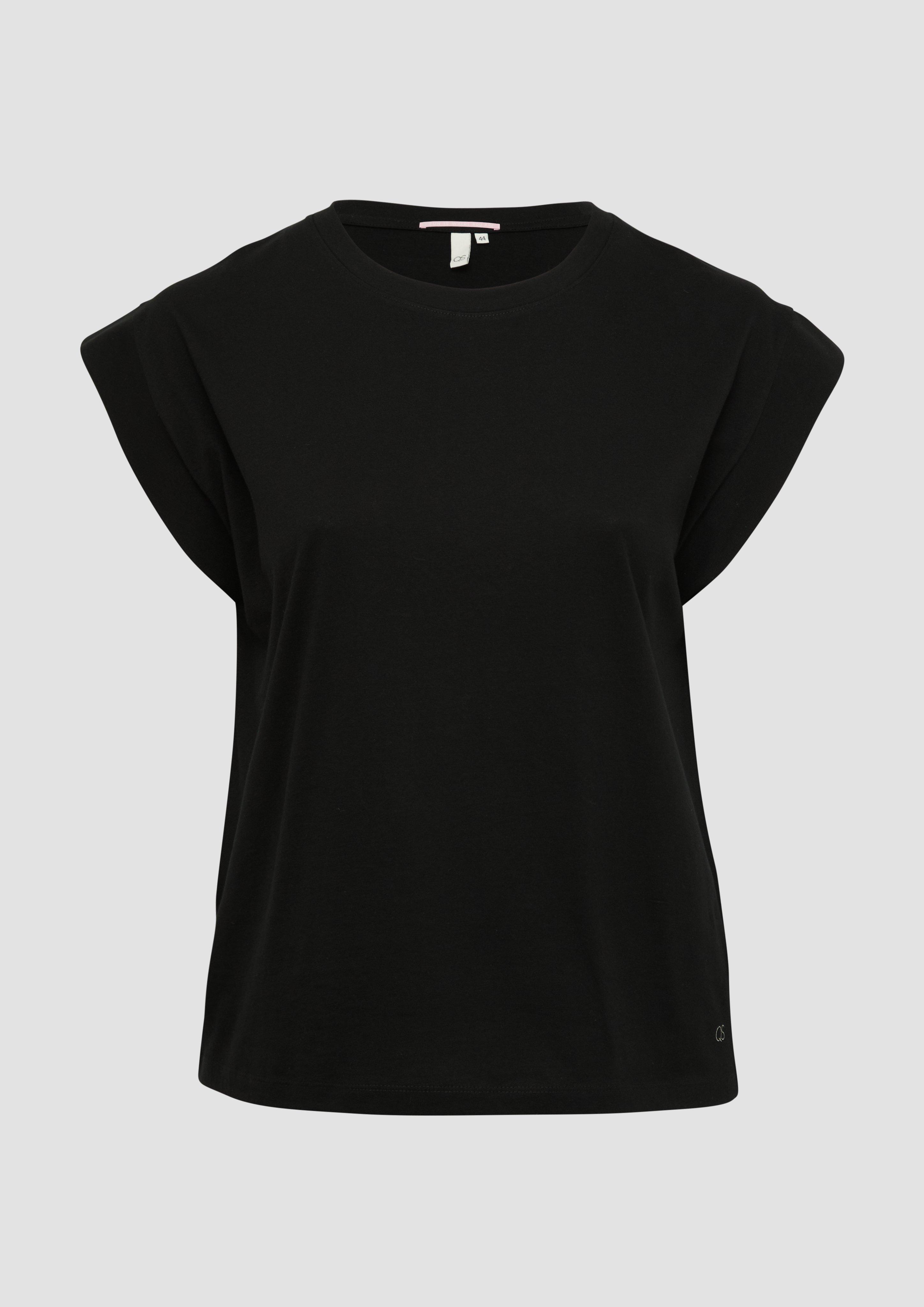 QS - Baumwollshirt mit Schulterdetail, Damen, schwarz