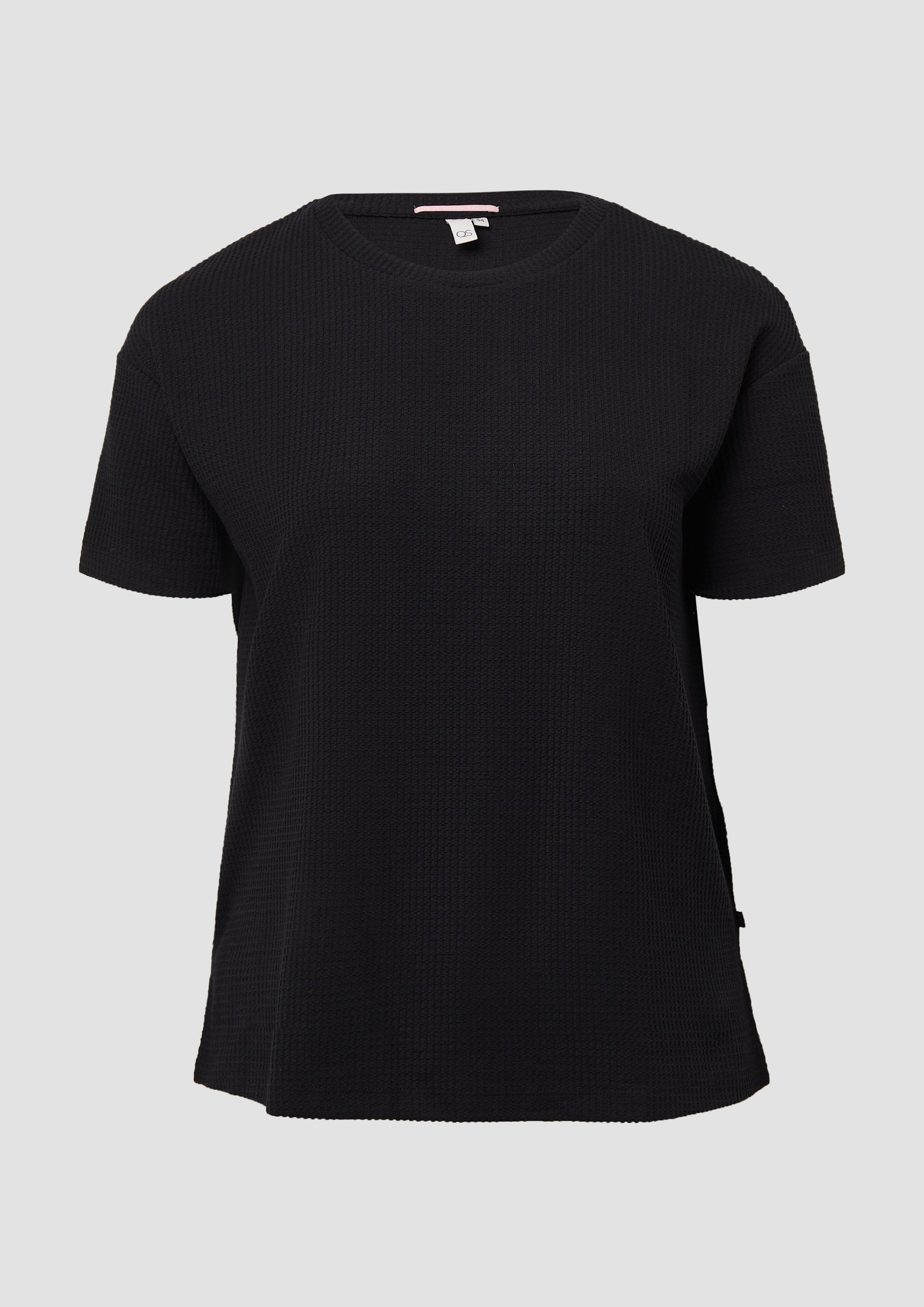 QS - strukturiertes Shirt mit überschnittener Schulter, Damen, schwarz