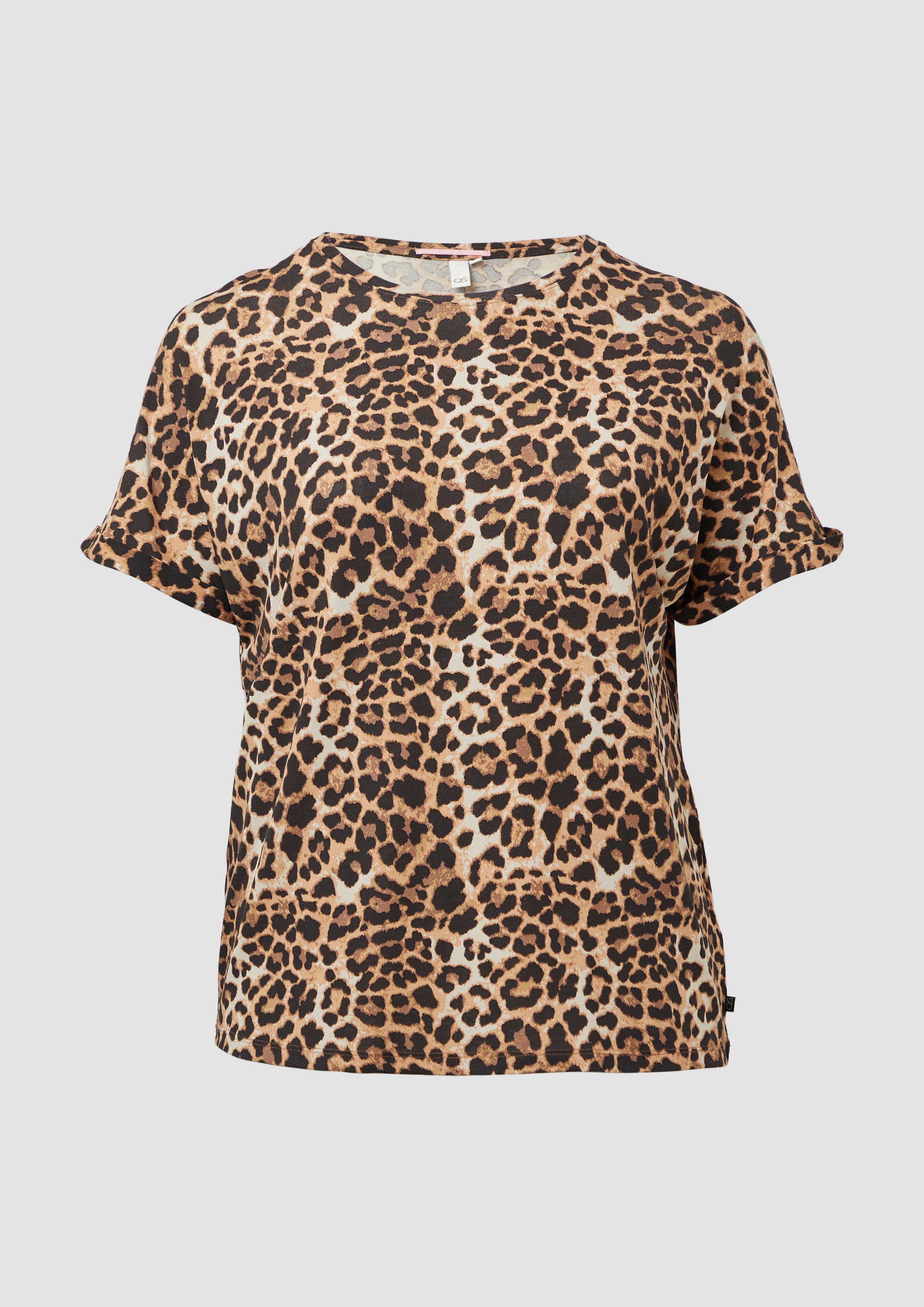QS - Locker geschnittenes T-Shirt aus Modalmix, Damen, schwarz|braun