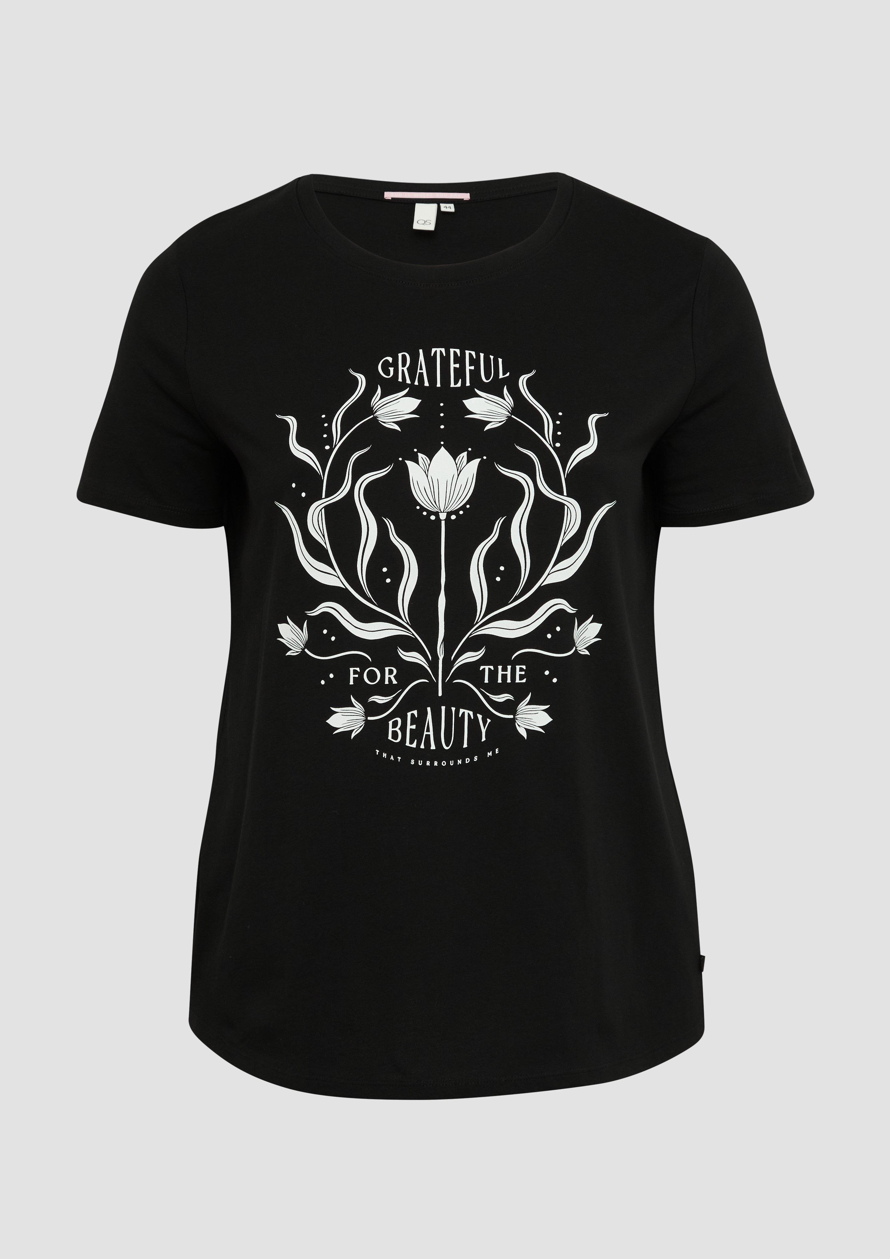 QS - Baumwollshirt mit Fronprint, Damen, schwarz