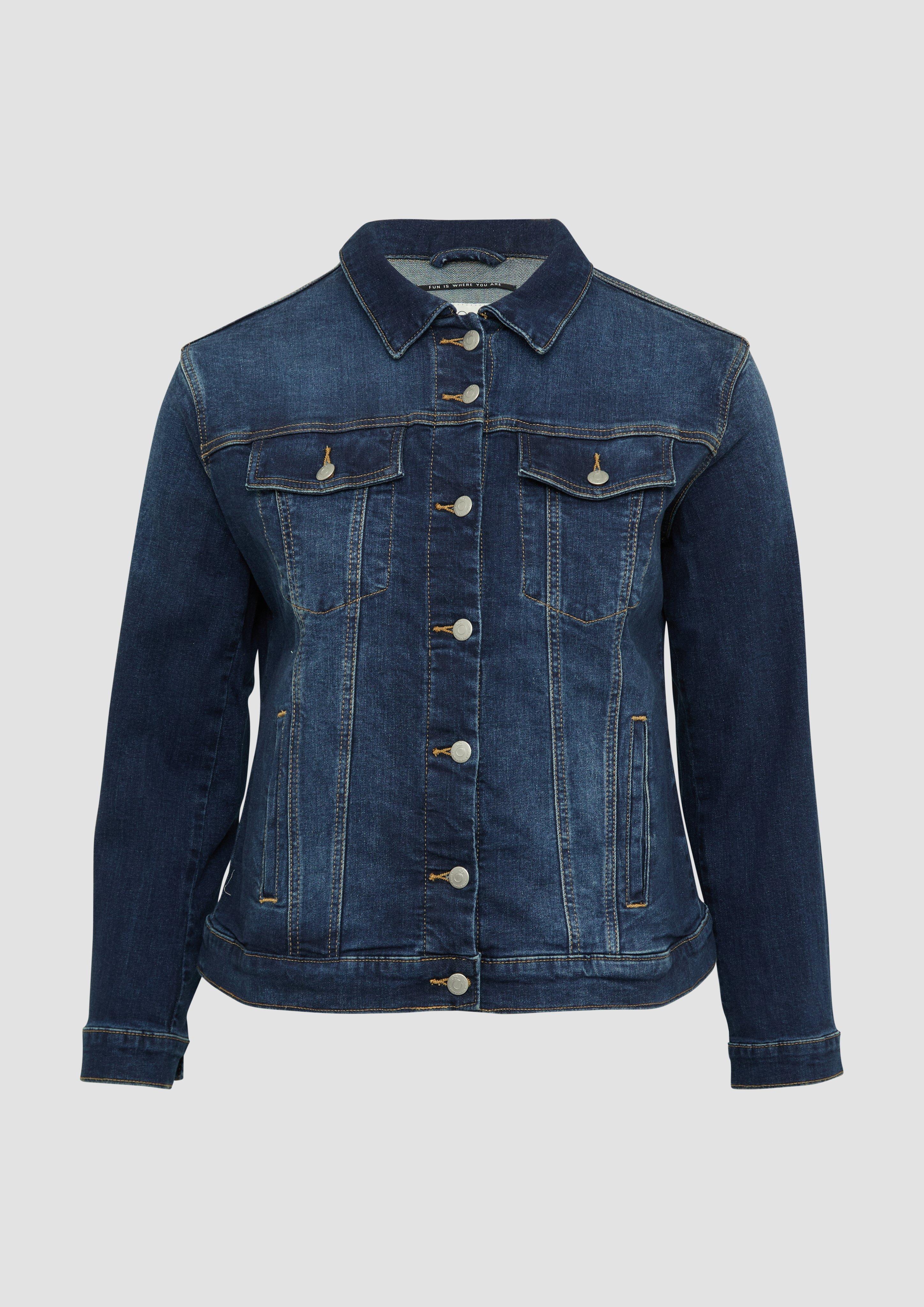 QS - Schmal geschnittene Denimjacke in authentischer Waschung, Damen, blau