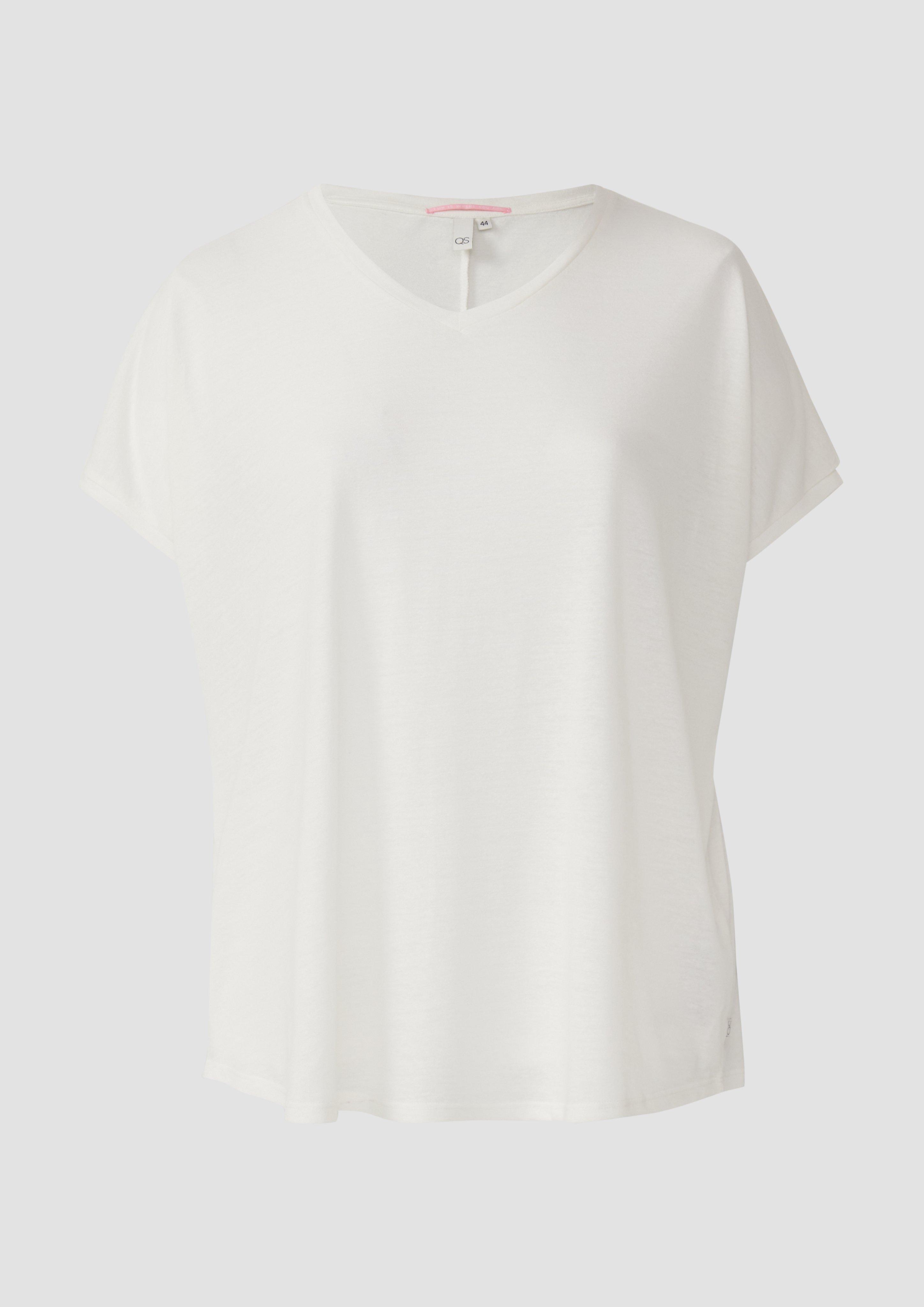 QS - Locker geschnittenes T-Shirt aus Leinenmix, Damen, creme