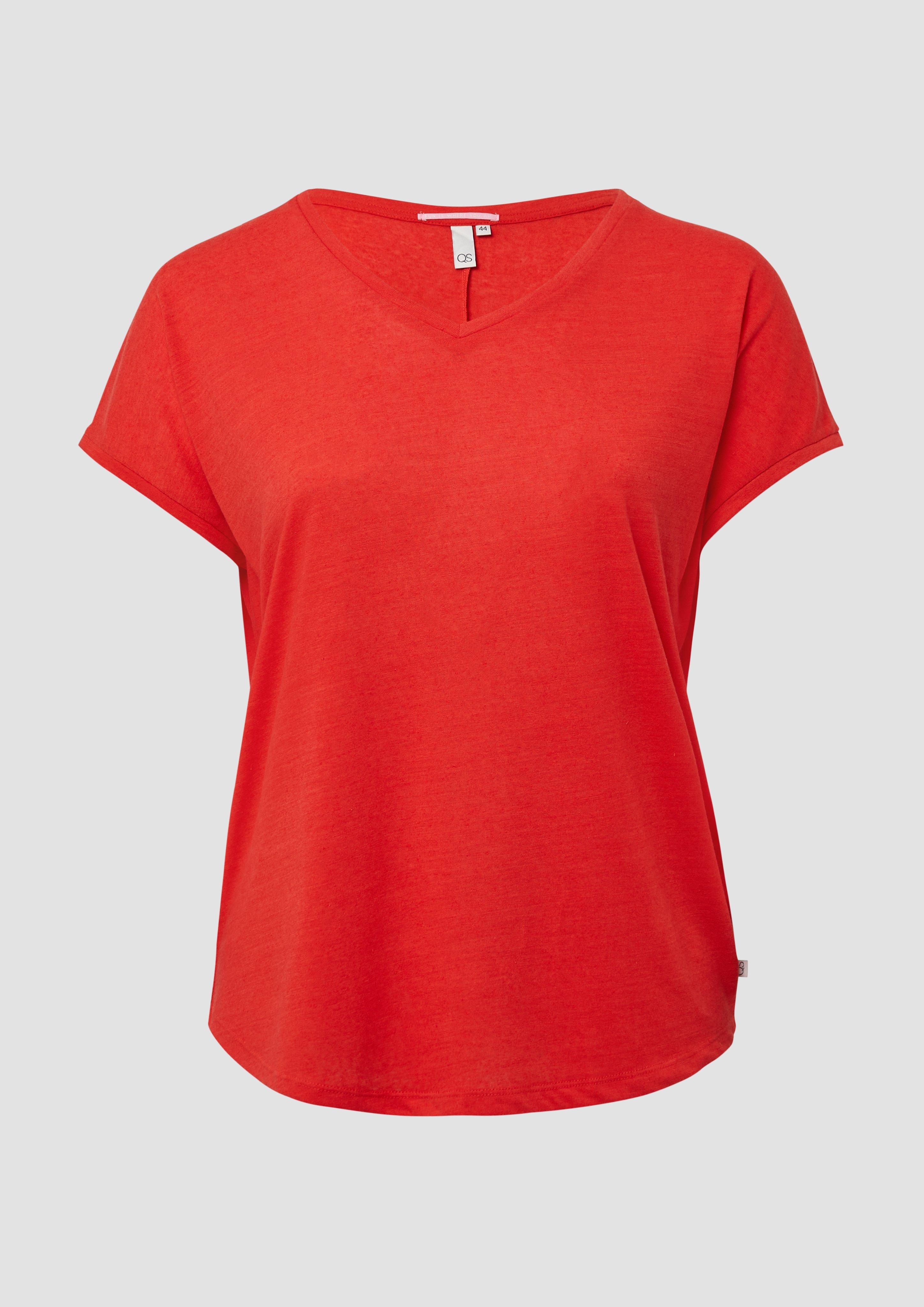 QS - Locker geschnittenes T-Shirt aus Leinenmix, Damen, rot