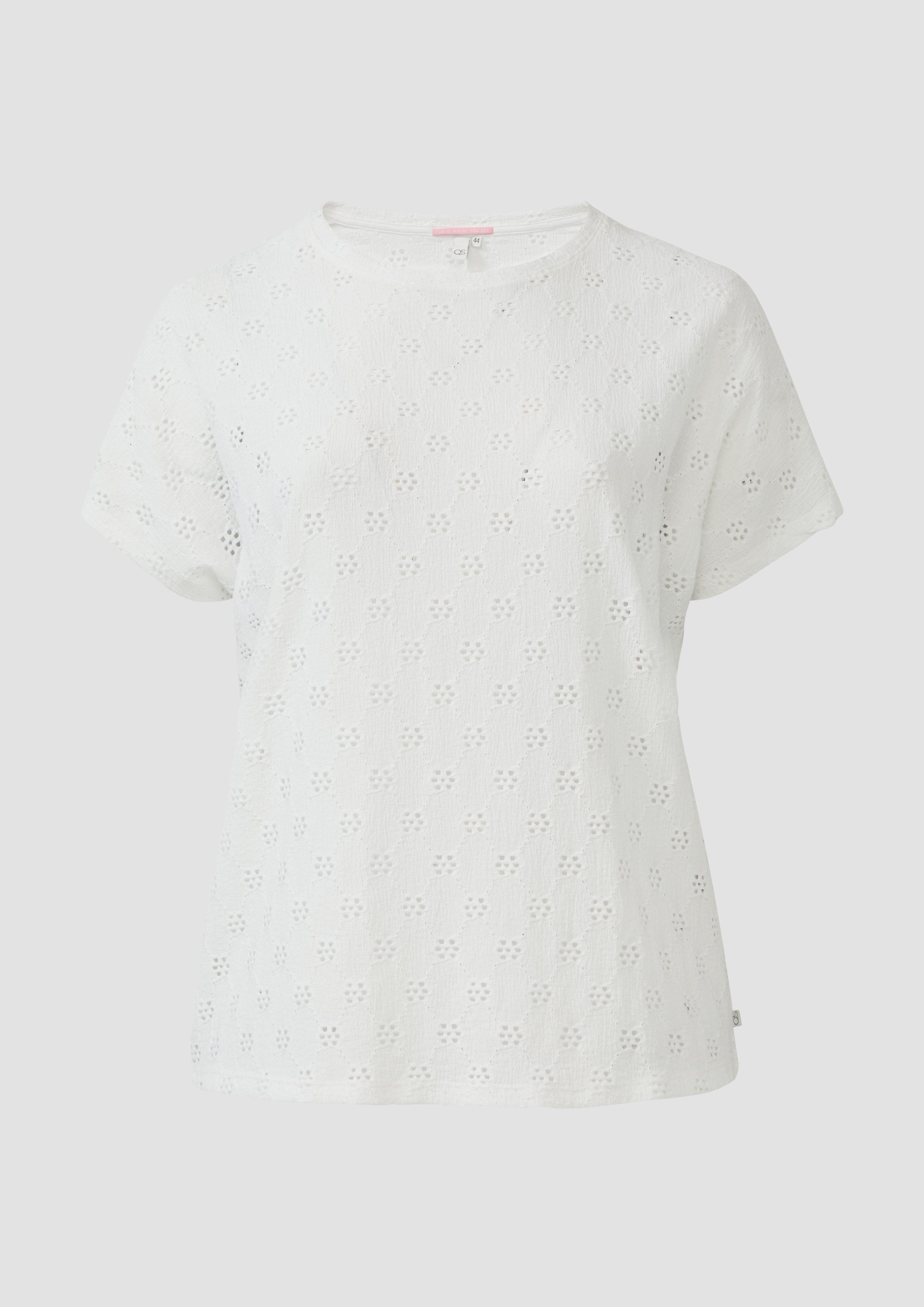 QS - Shirt mit Lochstickerei, Damen, weiß