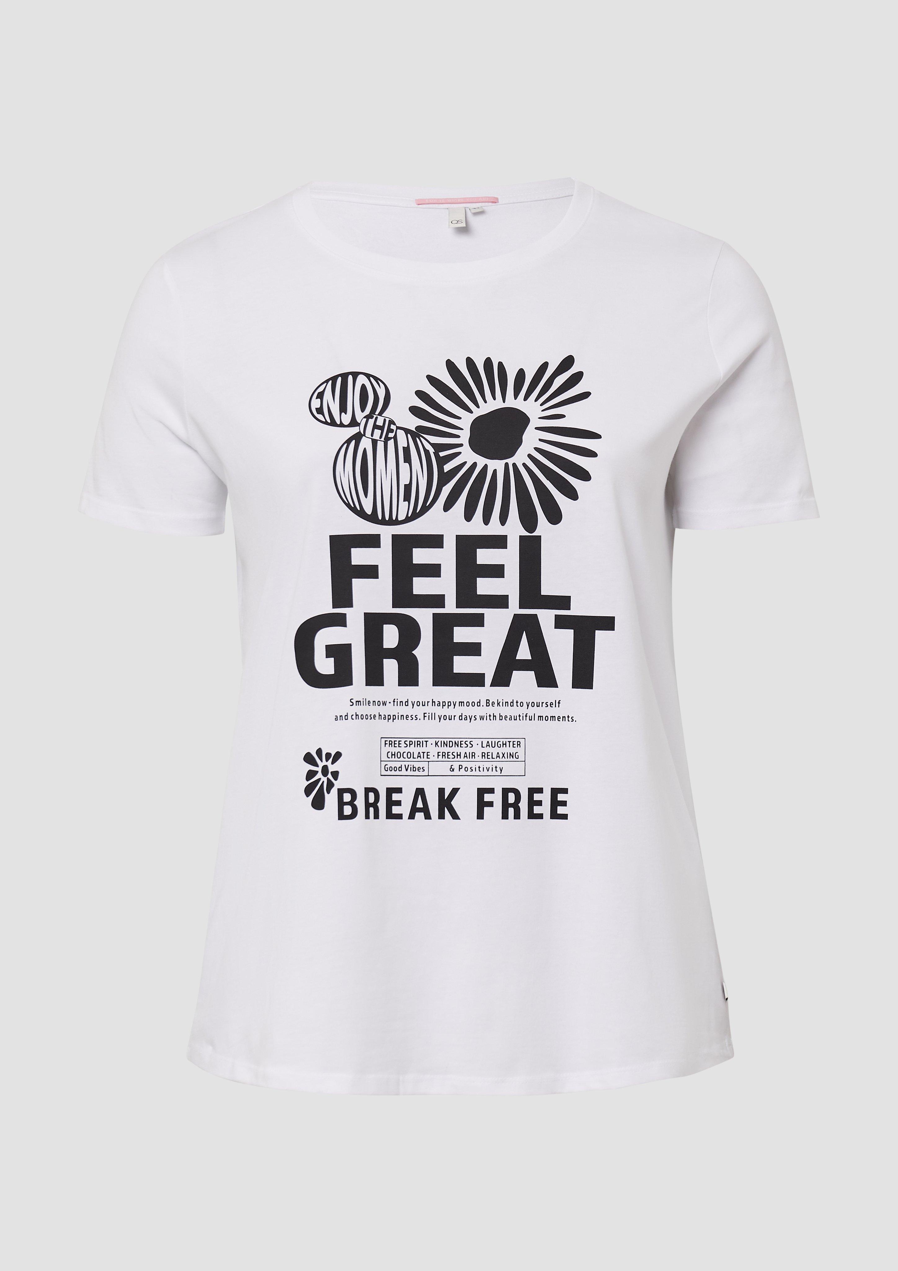 QS - Baumwollshirt mit Frontprint, Damen, weiß