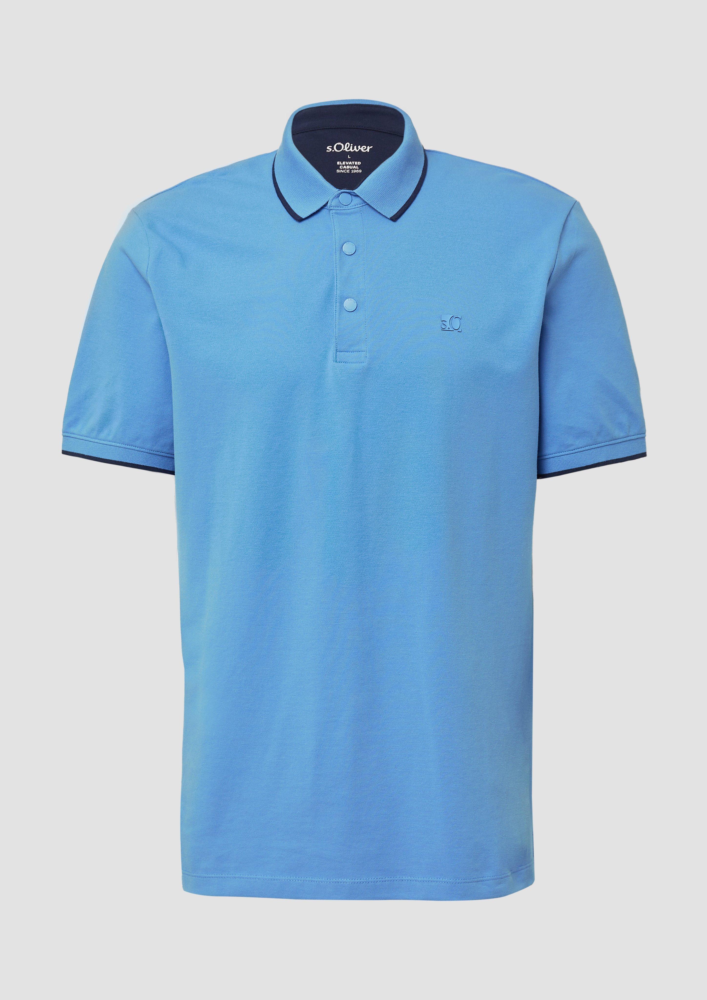 s.Oliver - Sportives Piqué-Poloshirt mit Kontrast-Details, Herren, blau