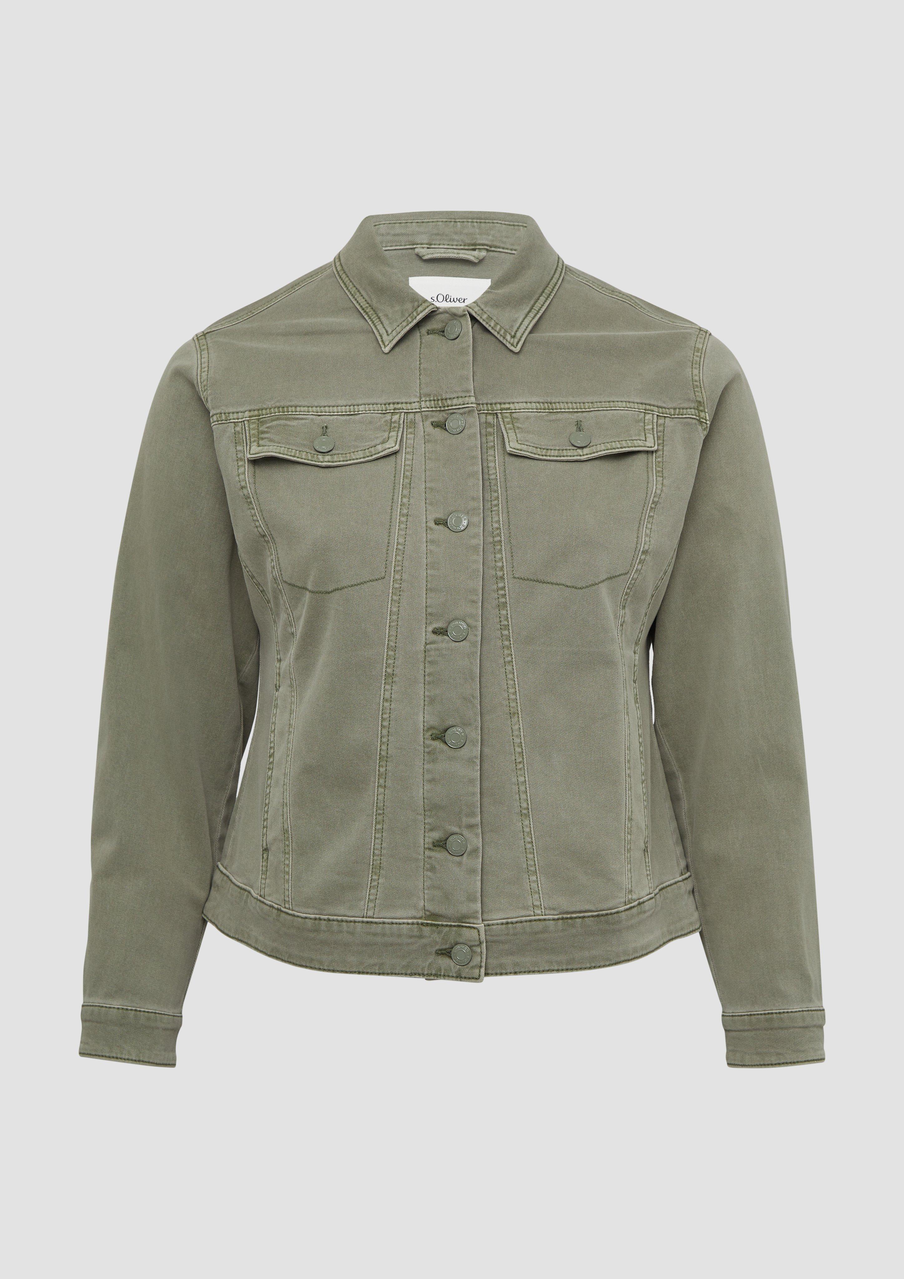 s.Oliver - Elastische Jeansjacke mit seitlichen Eingrifftaschen, Damen, grün