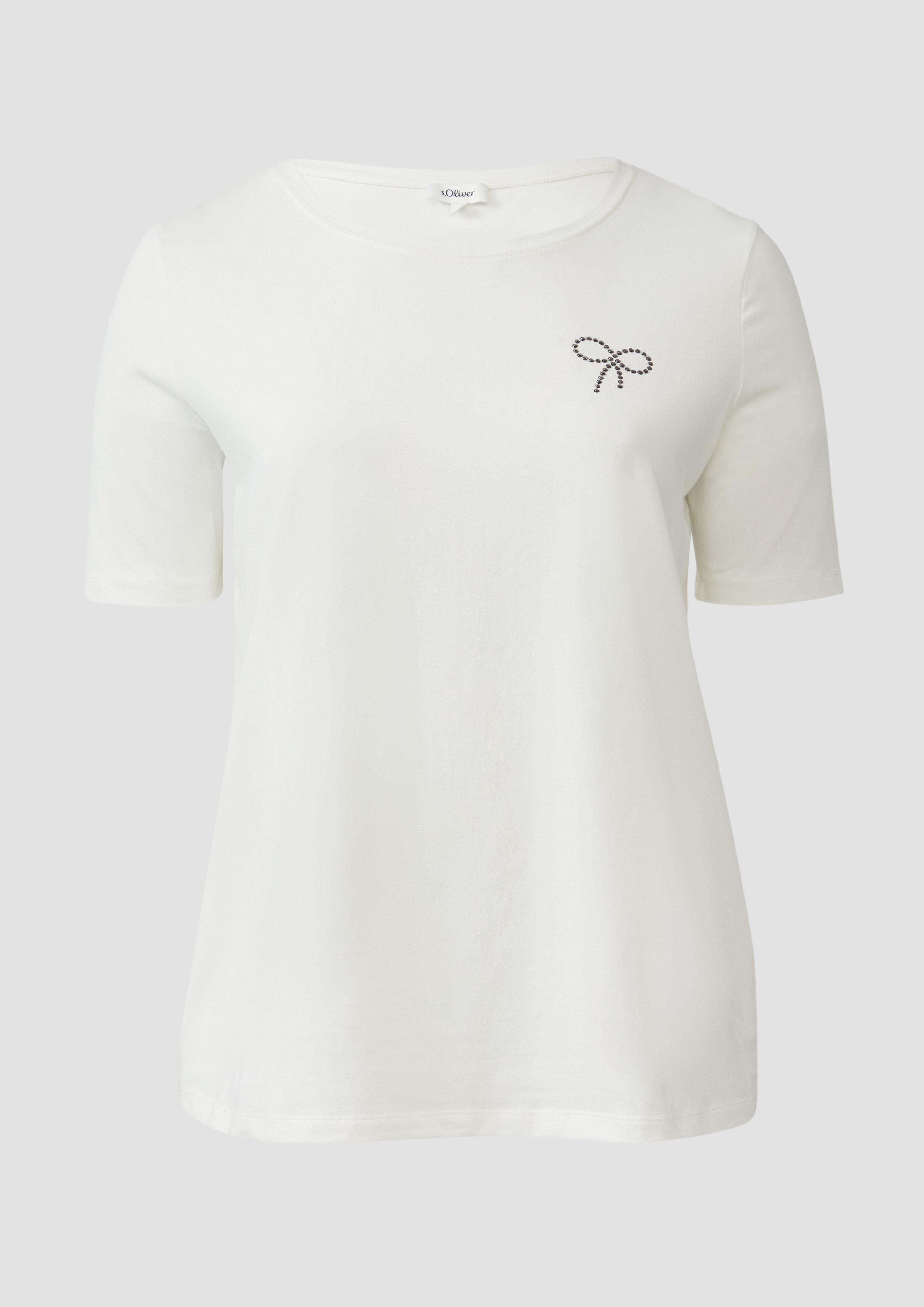 s.Oliver - Jersey-T-Shirt mit Applikation, Damen, creme