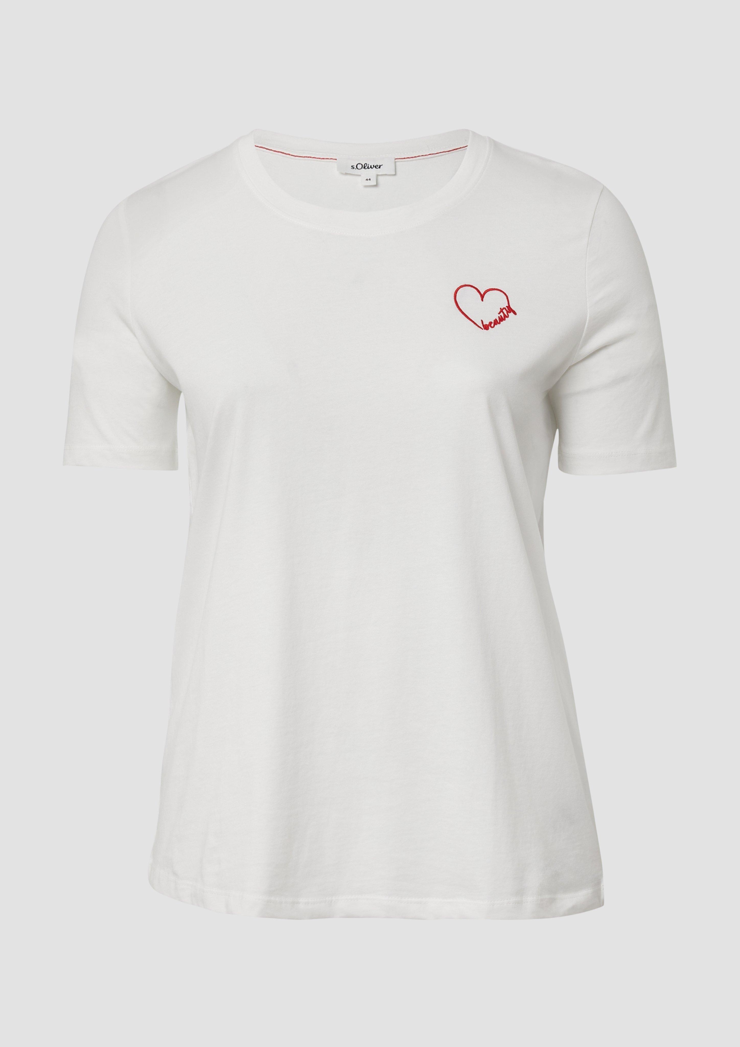 s.Oliver - Jersey-Shirt aus Baumwolle mit Stickerei, Damen, creme
