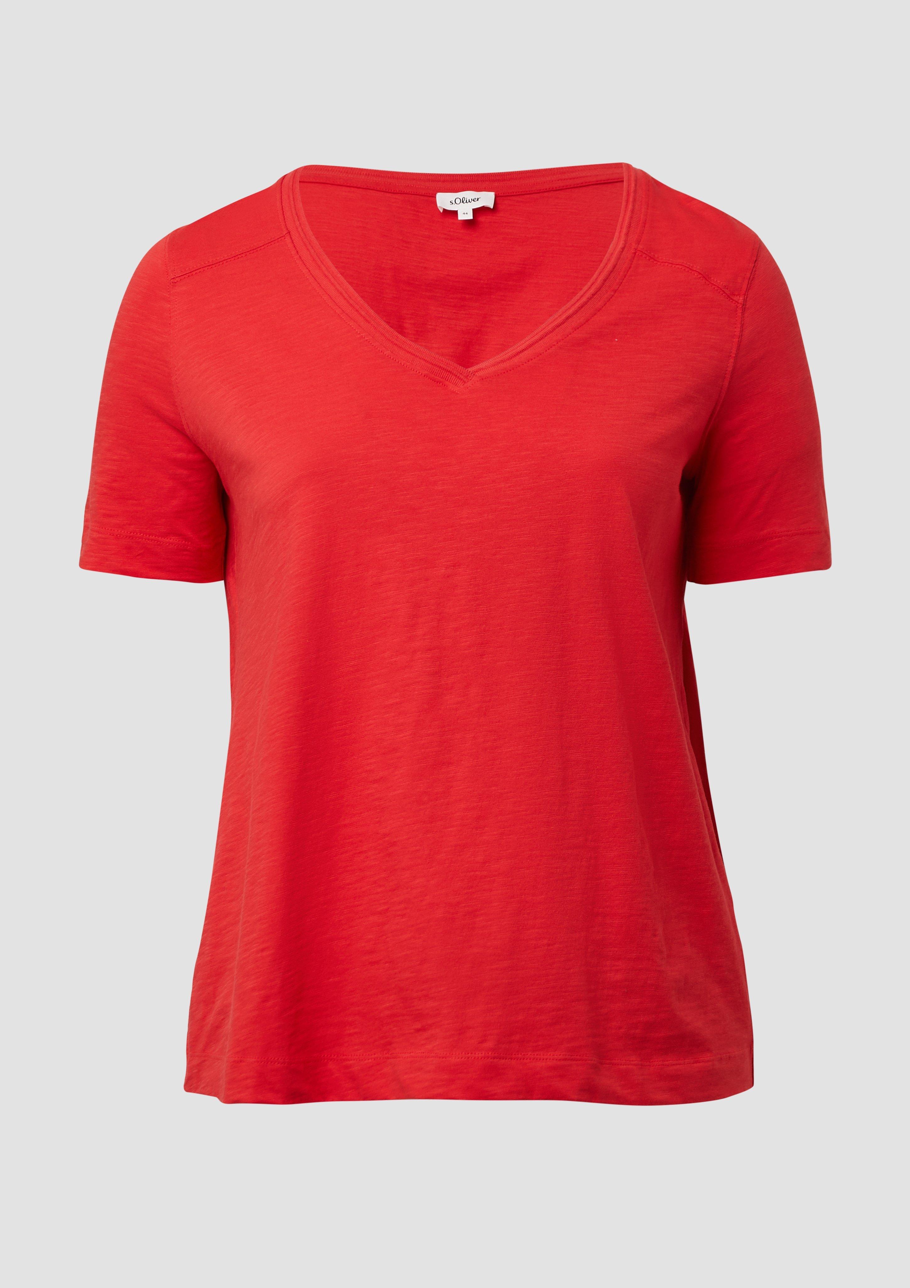 s.Oliver - T-Shirt aus Flammgarn mit V-Ausschnitt, Damen, rot