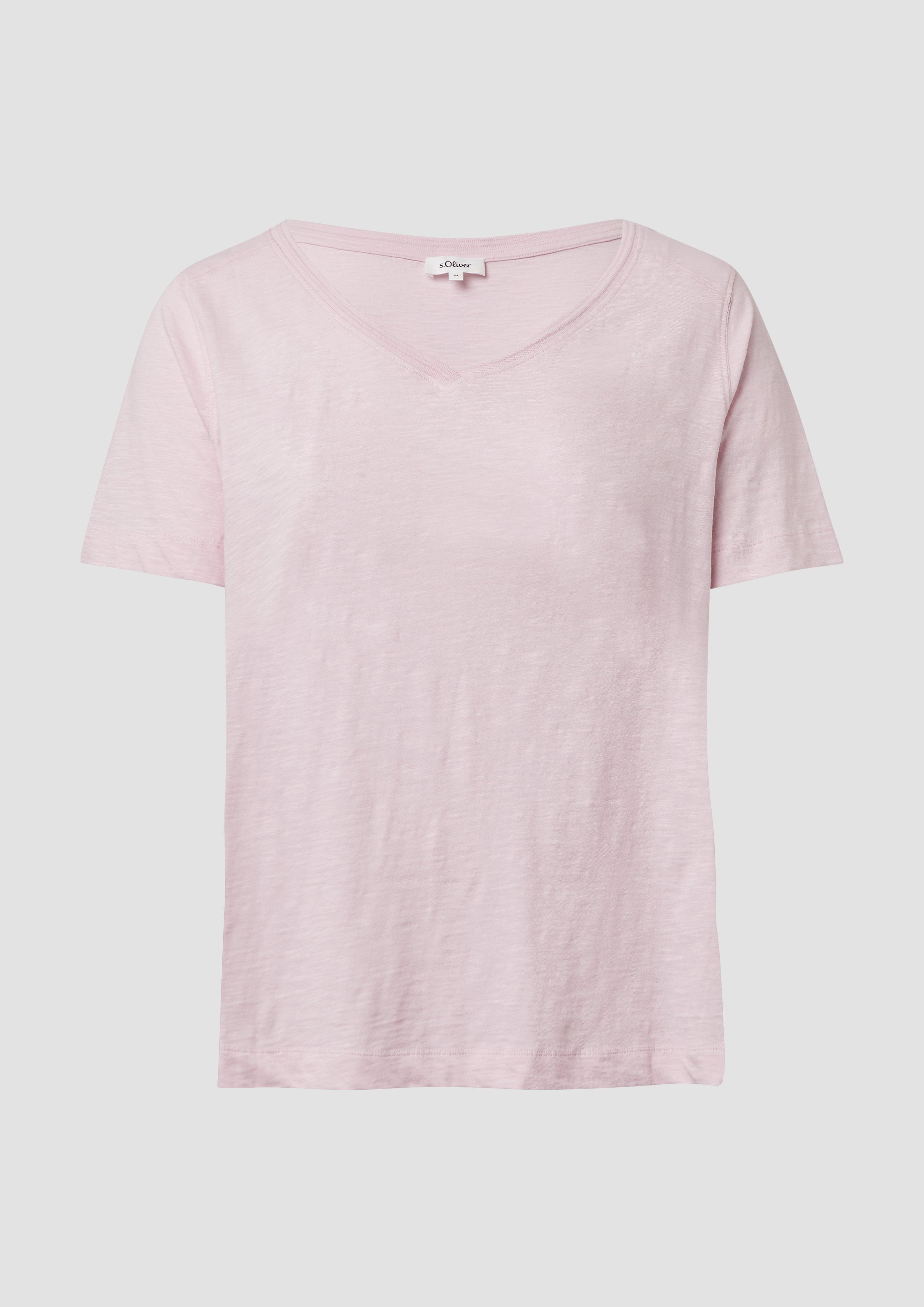 s.Oliver - T-Shirt aus Flammgarn mit V-Ausschnitt, Damen, Rosa