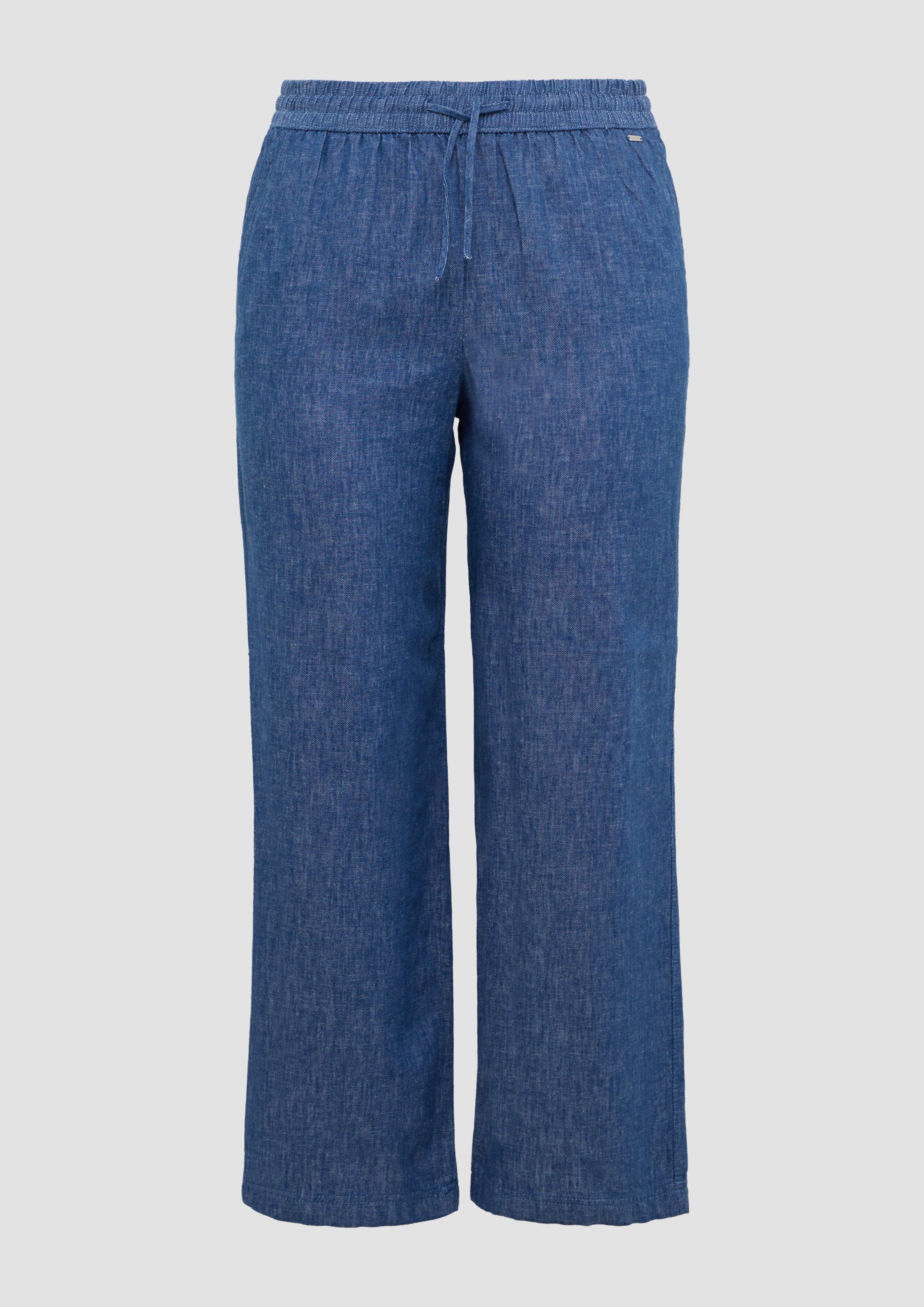 s.Oliver - Wide-Leg-Hose aus Leinenmix in Denim-Optik, Damen, blau