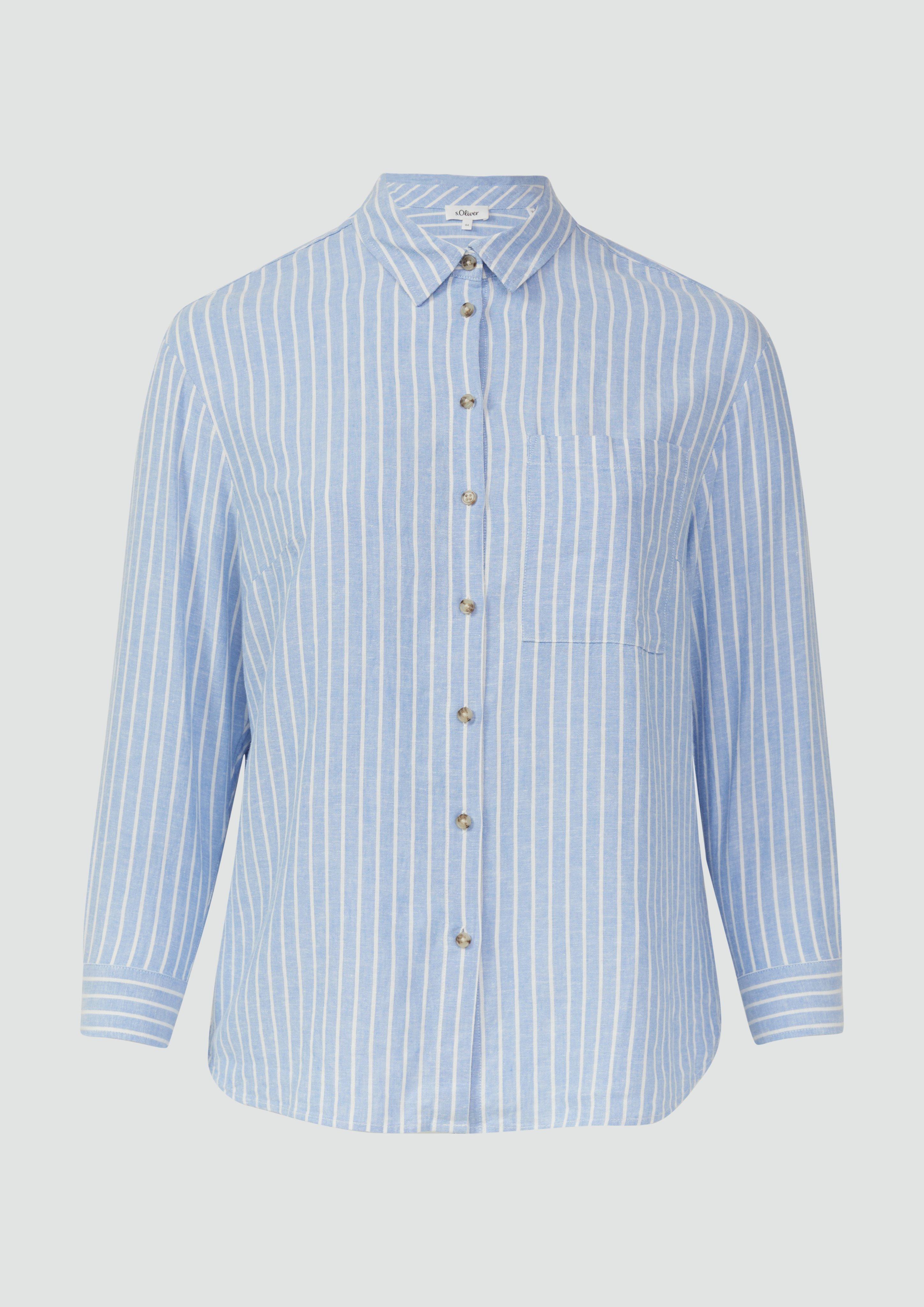 s.Oliver - Gestreifte Bluse aus Leinenmix mit überschnittenen Schultern, Damen, blau