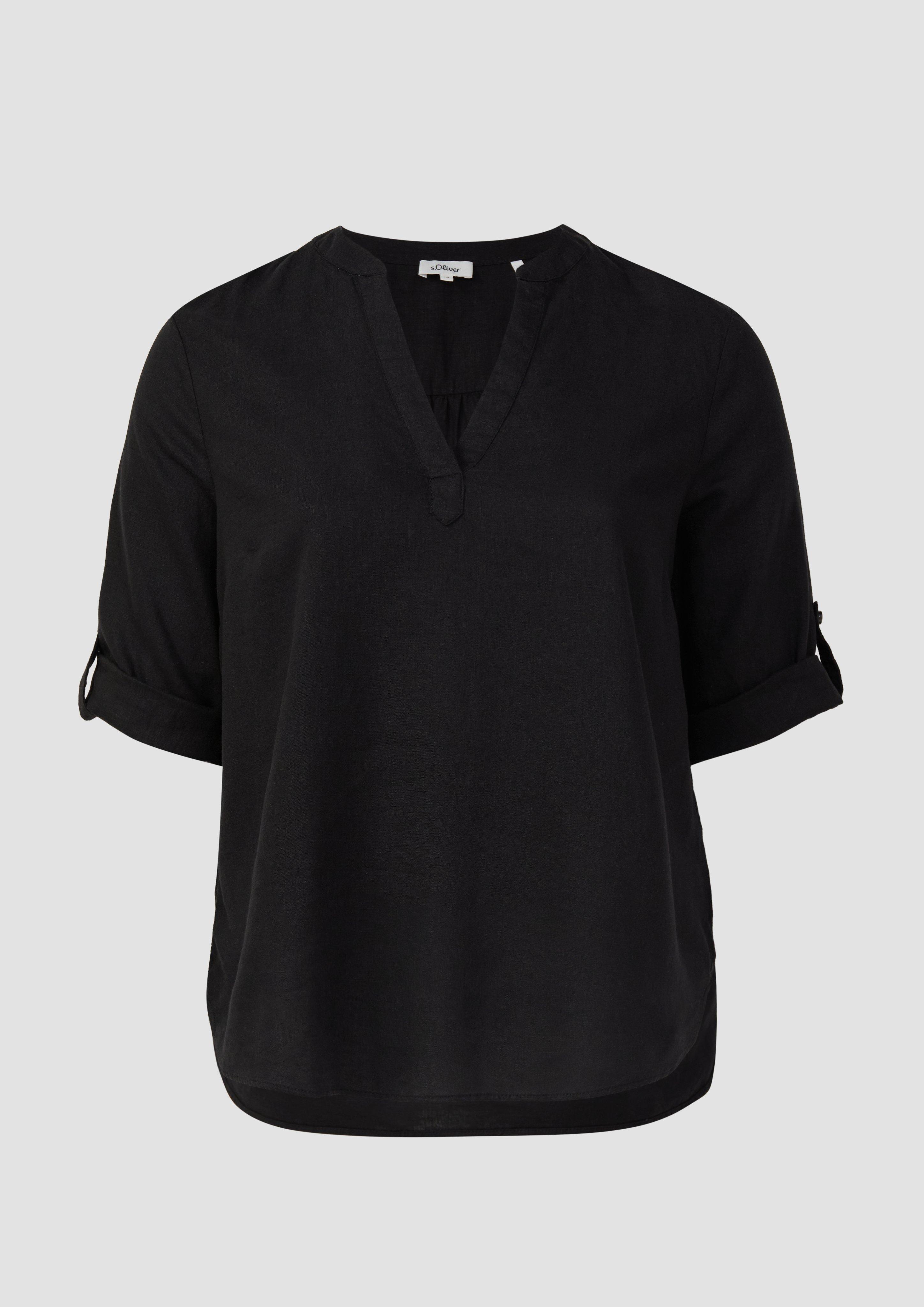 s.Oliver - Leinenmix-Bluse mit Turn-up, Damen, schwarz