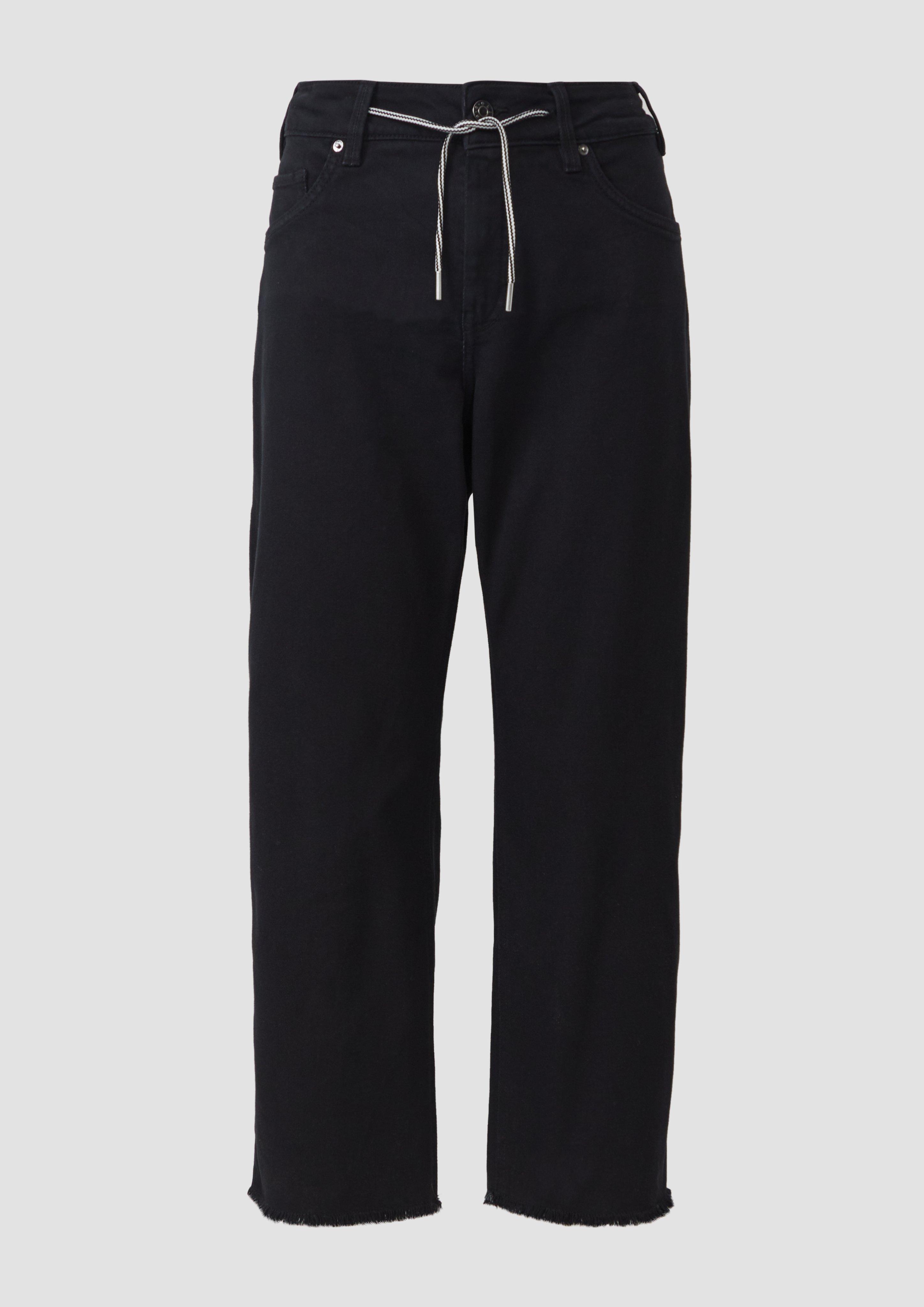 s.Oliver - Cropped-Jeans / Straight Fit / Mid Rise / Straight Leg / offener Saum, Damen, schwarz
