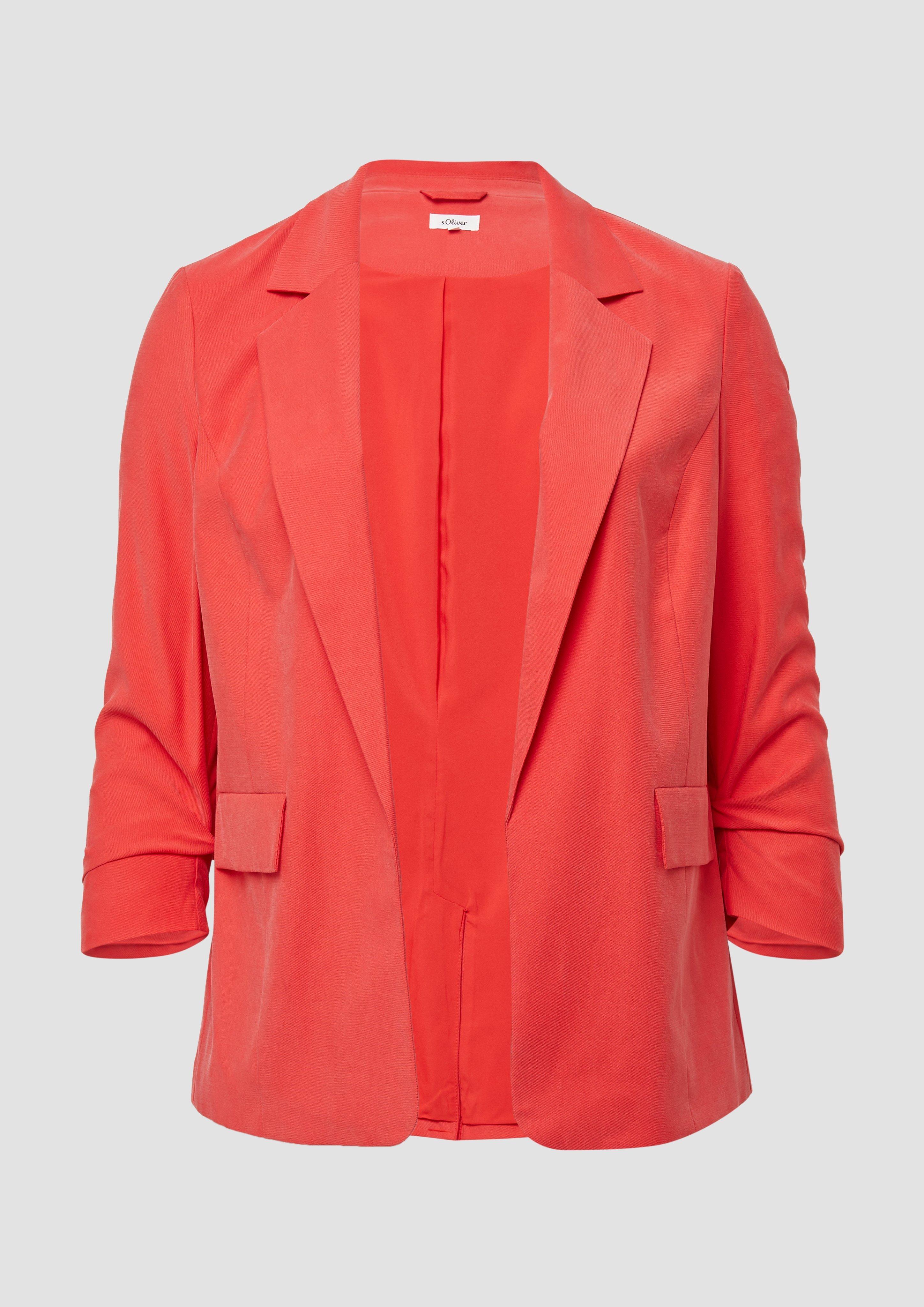 s.Oliver - Langer Blazer aus Viskosemix mit Raff-Detail am Ärmel, Damen, rot