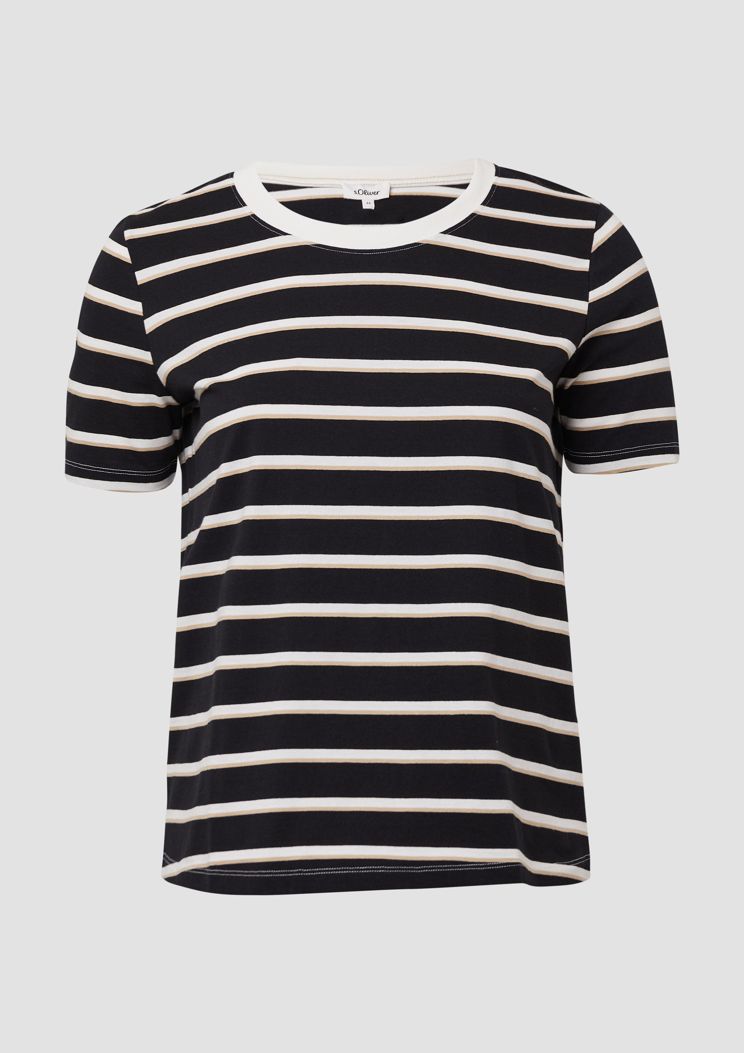s.Oliver - Verkürztes Baumwoll-T-Shirt mit Streifen, Damen, schwarz