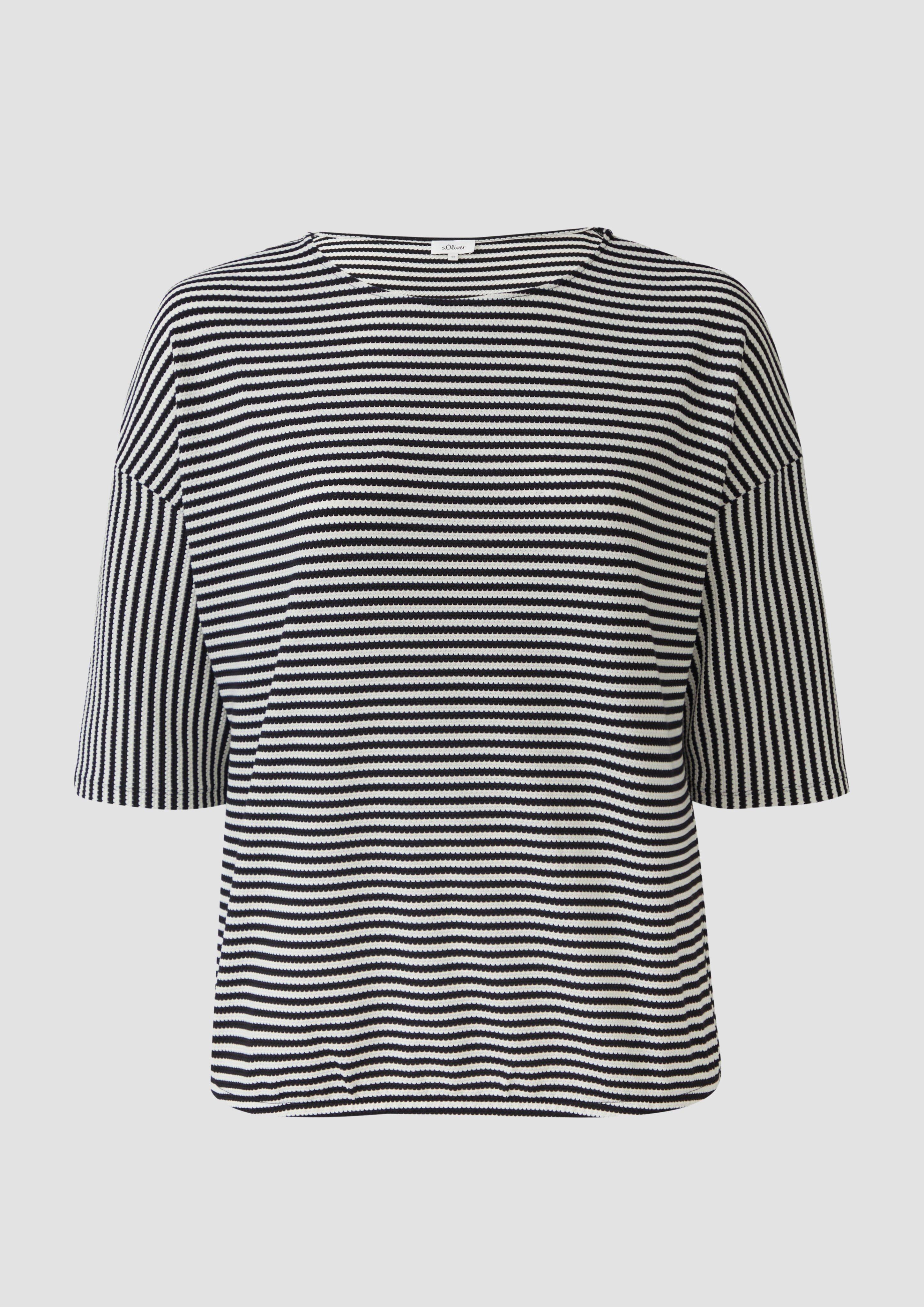 s.Oliver - Gestreiftes T-Shirt im Relaxed Fit mit 3/4-Ärmeln, Damen, schwarz