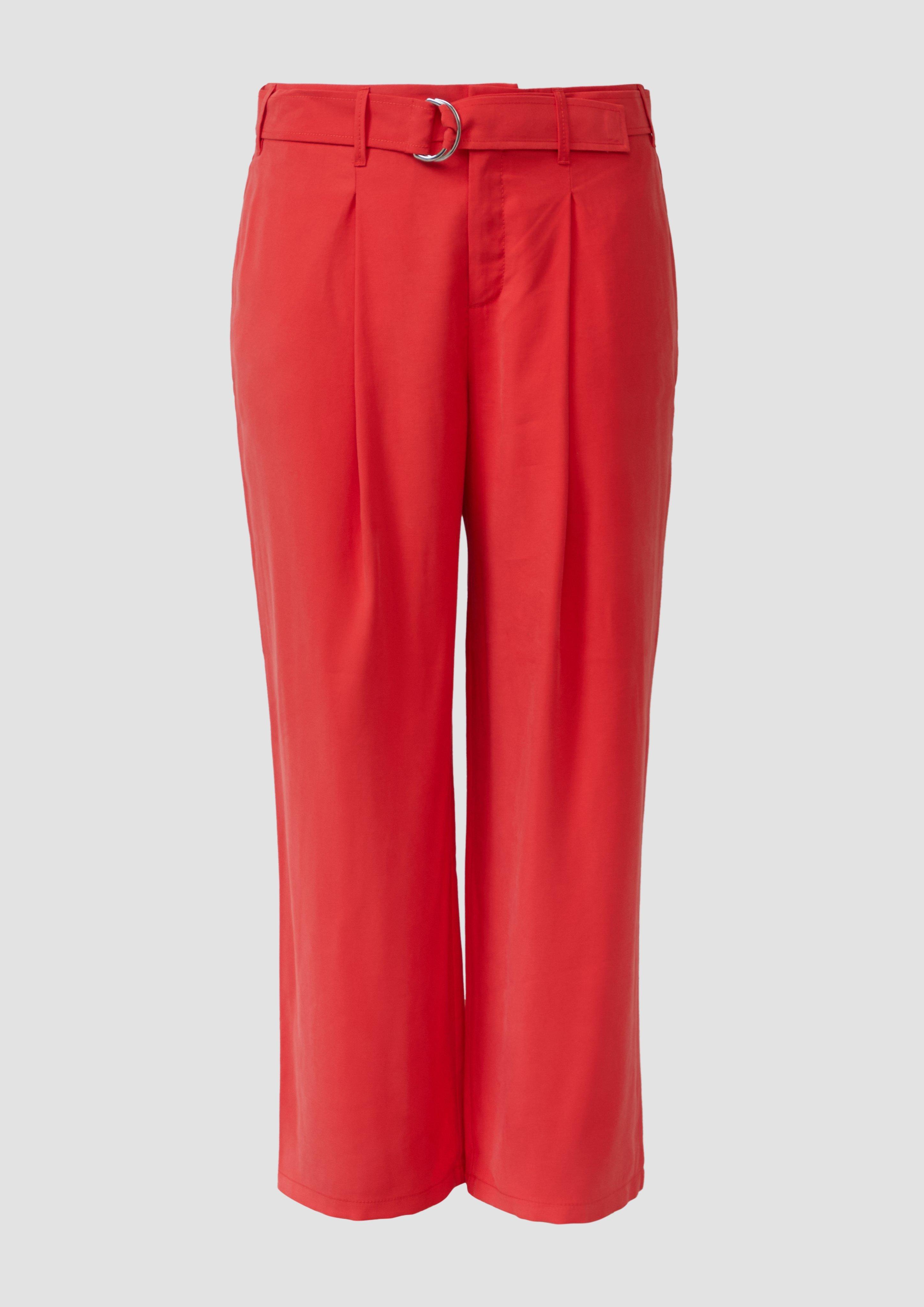 s.Oliver - Wide-Leg-Hose aus Viskosemix mit Stoffgürtel, Damen, rot