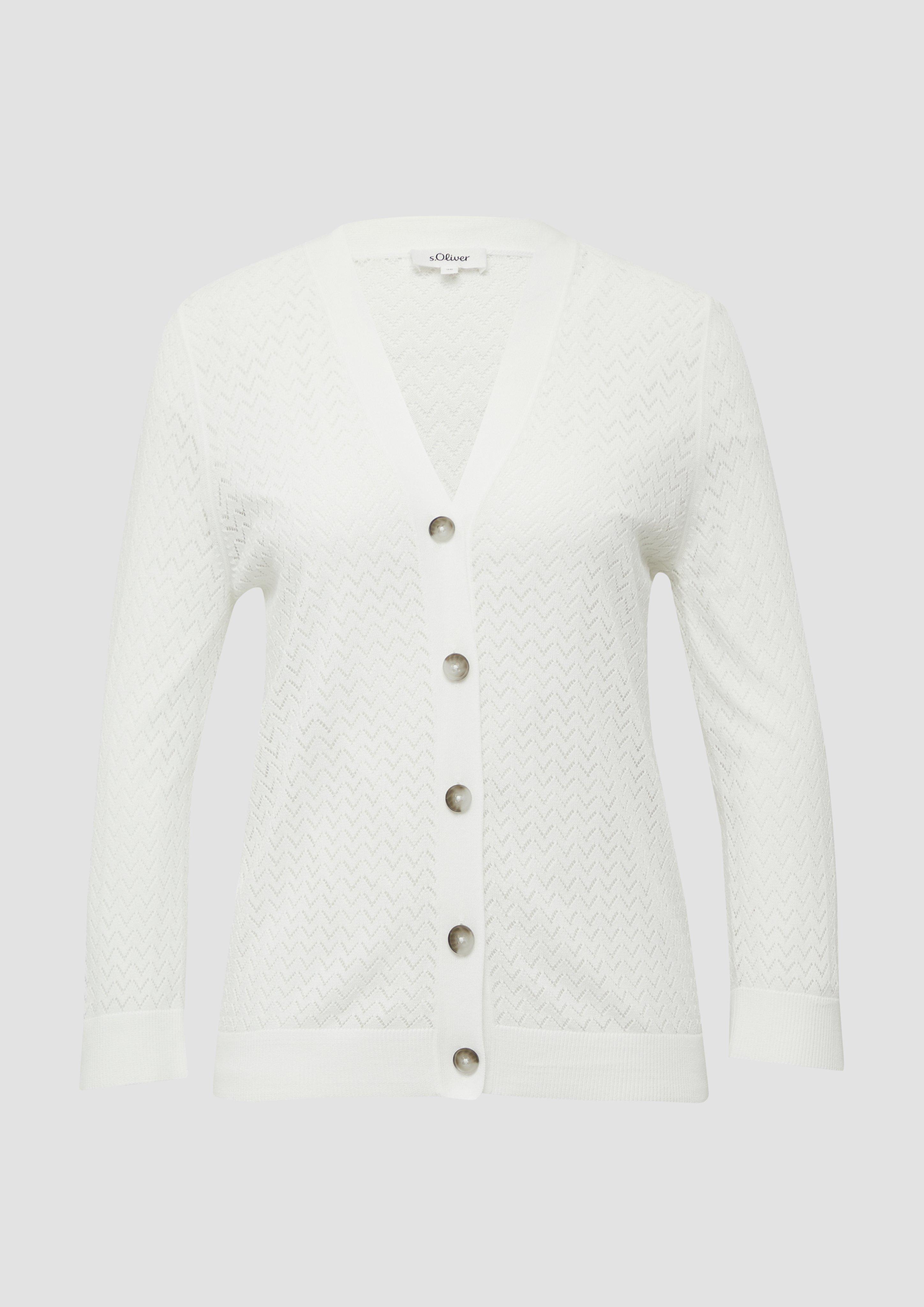 s.Oliver - Ajour-Strickjacke aus Viskosemix, Damen, creme