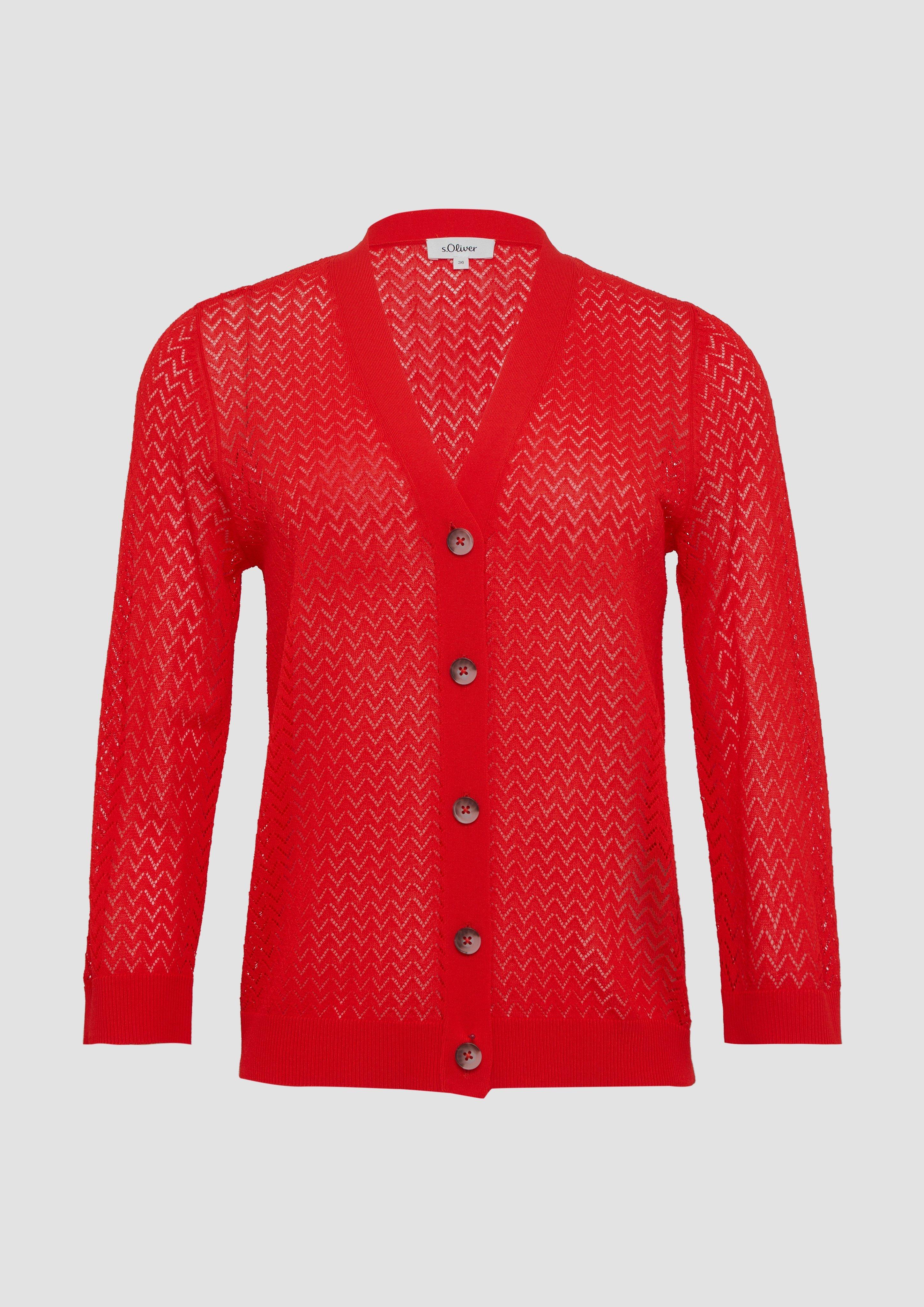 s.Oliver - Ajour-Strickjacke aus Viskosemix, Damen, rot