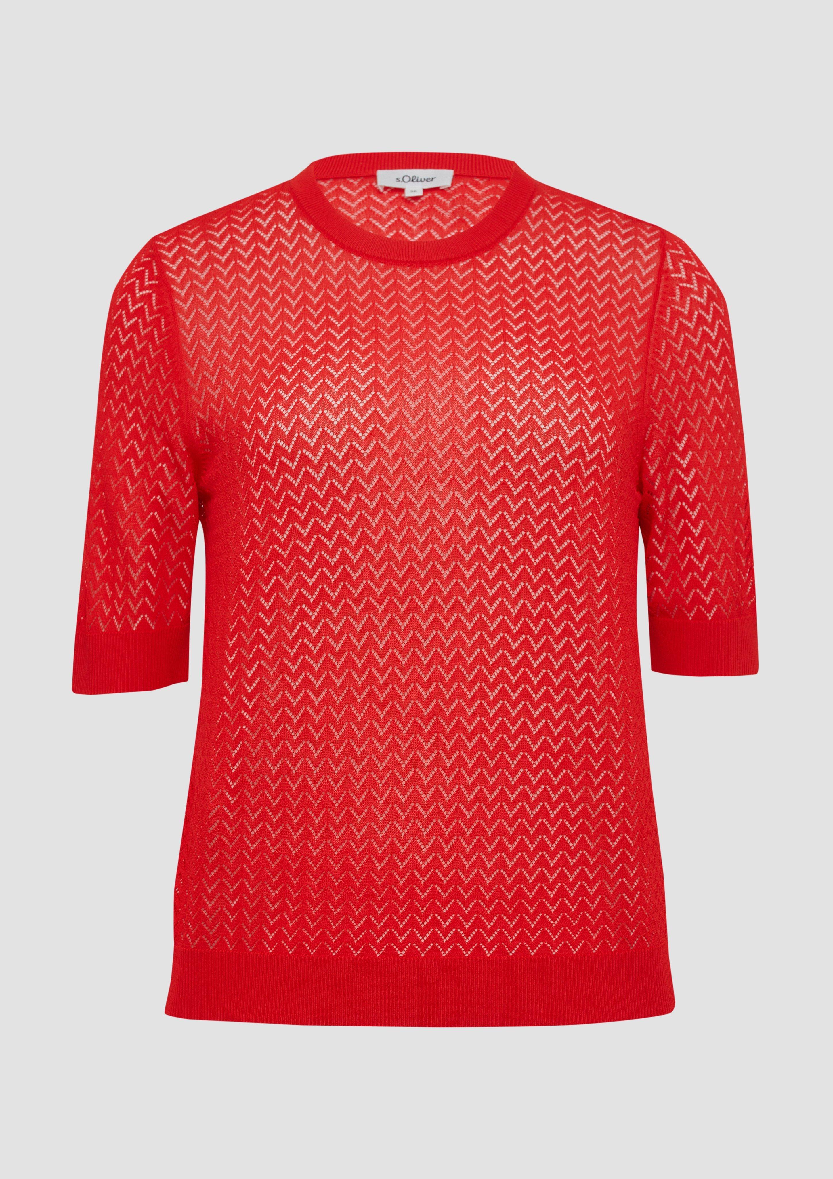 s.Oliver - Transparenter Feinstrickpullover mit Lochmuster aus Viskosemix, Damen, rot