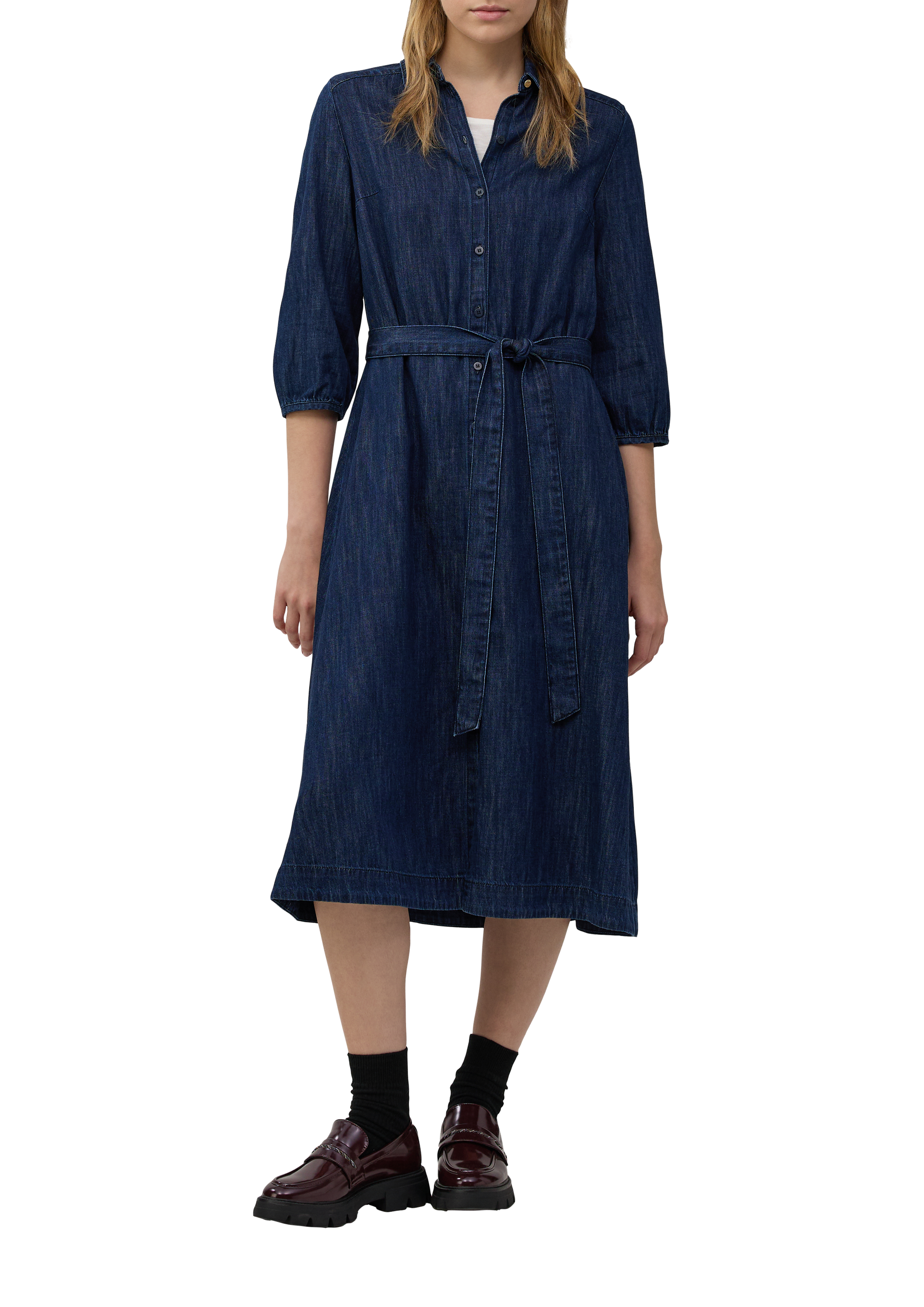 Denim dress with 3/4-length sleeves and button placket - Navy | s.Oliver
