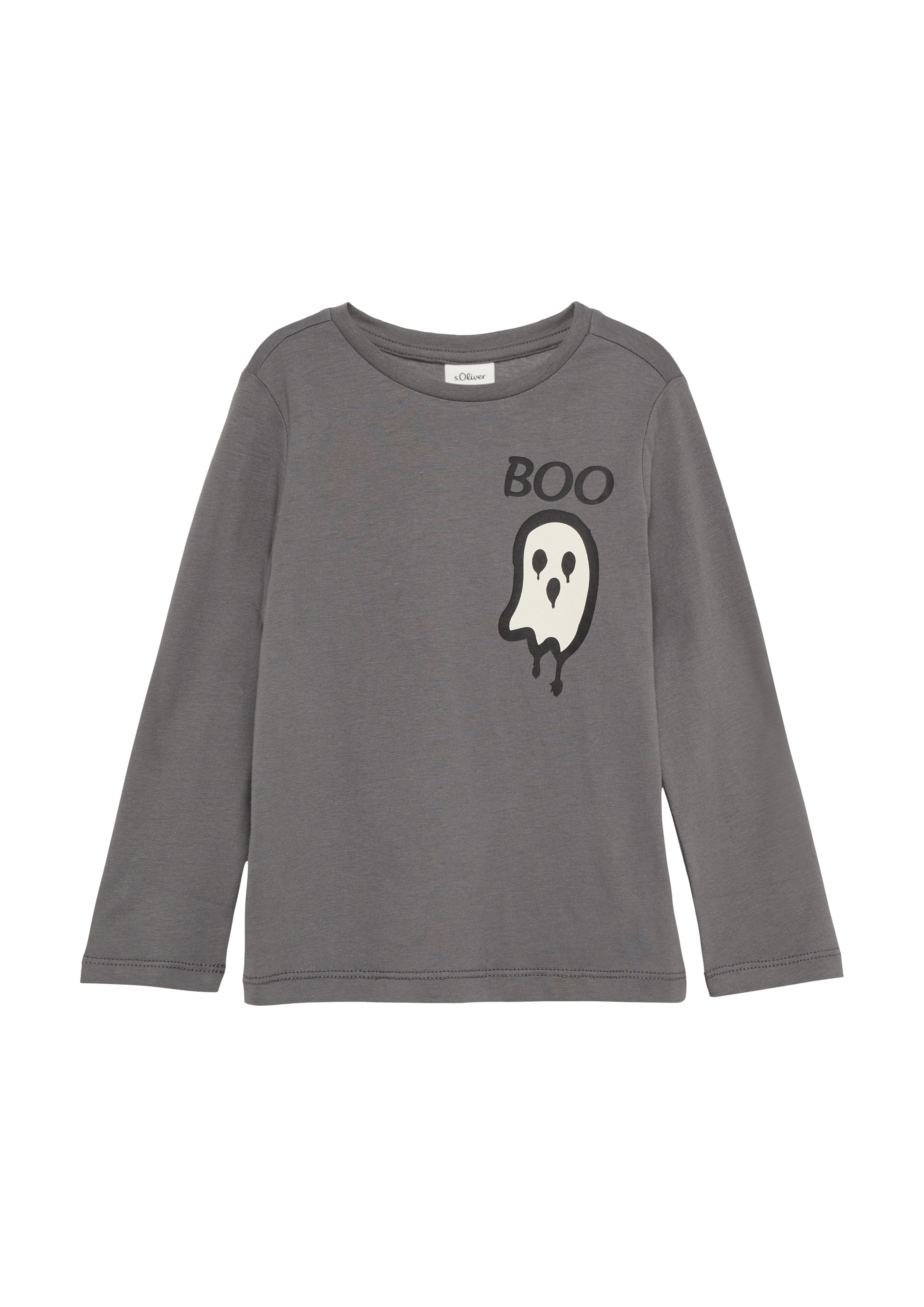 s.Oliver - Unisex Longsleeve mit Halloween-Print, Kinder, grau