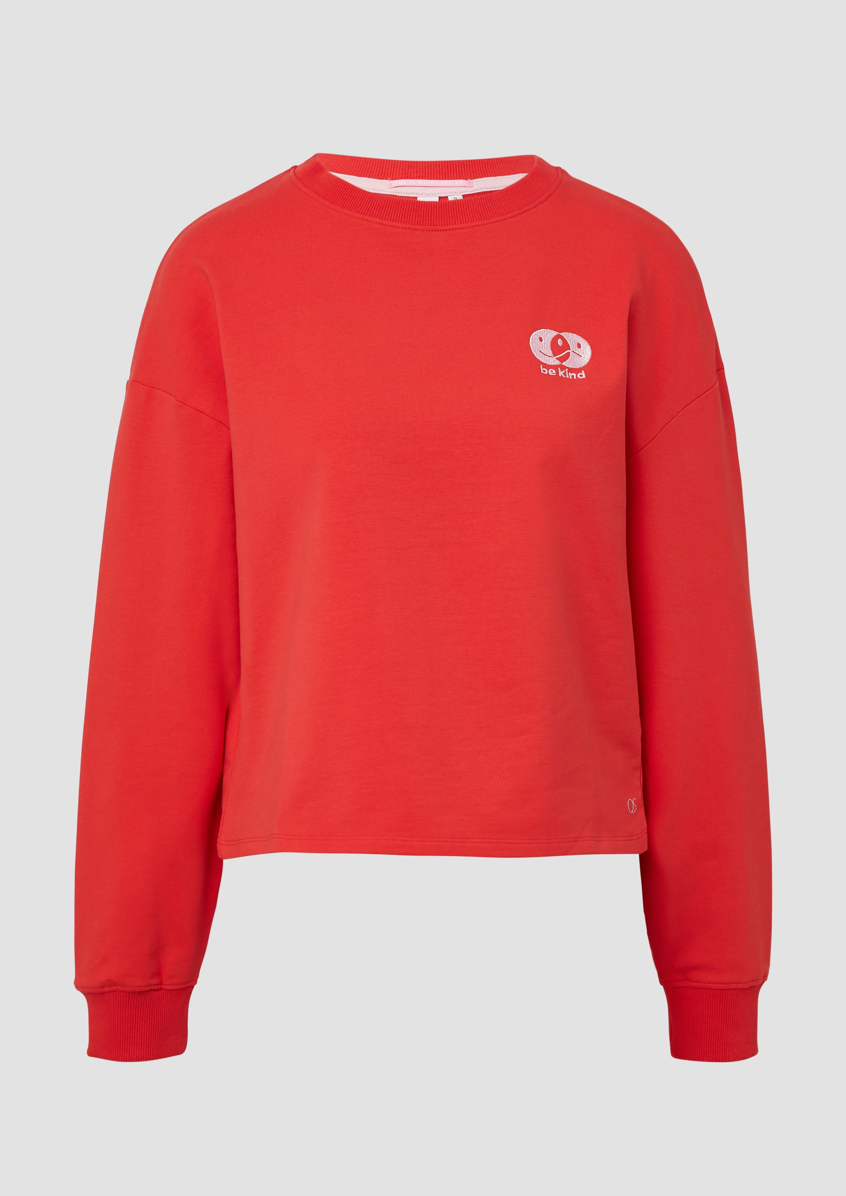 QS - Sweatshirt mit Stickerei und Rückenprint, Damen, rot