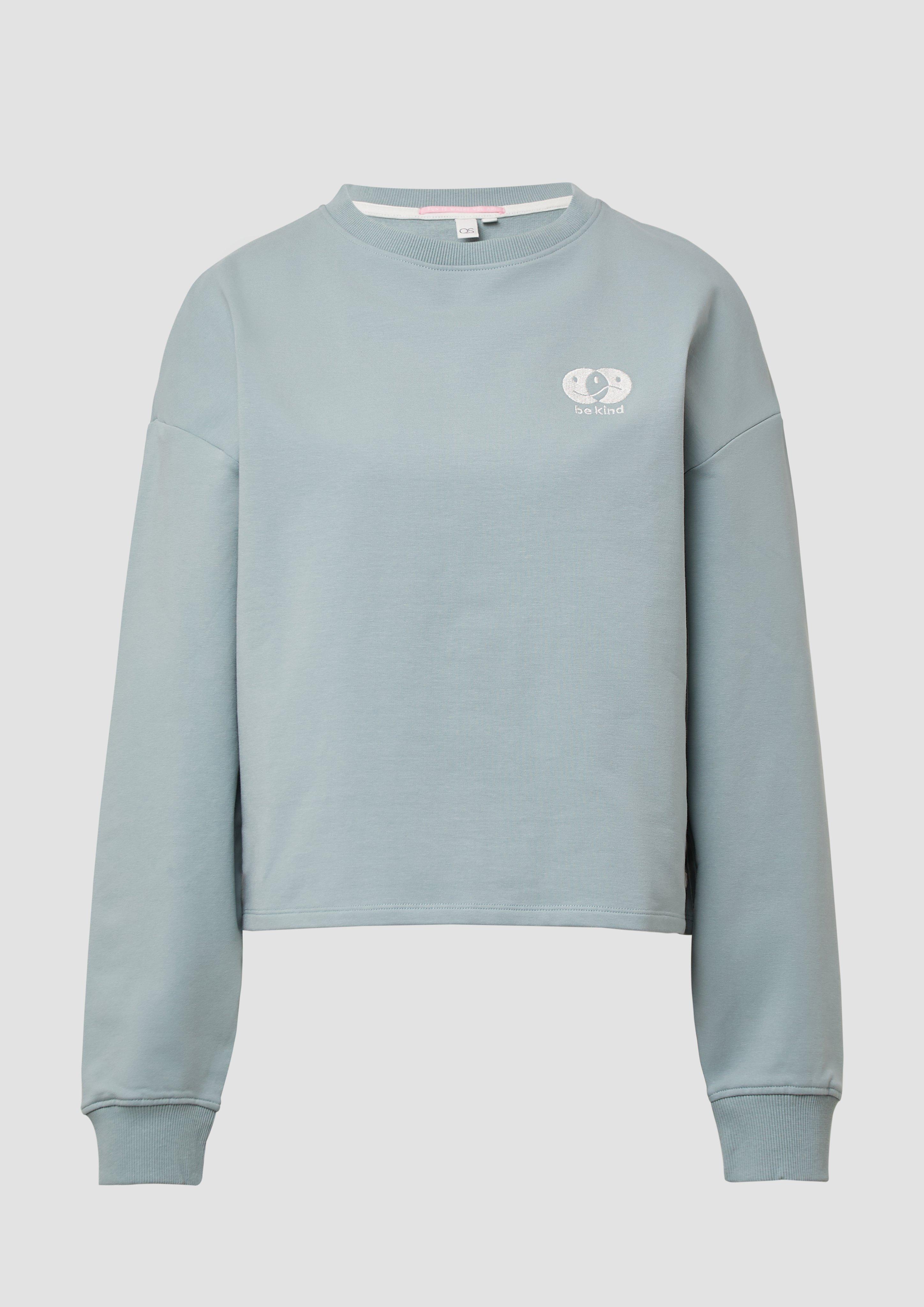 QS - Sweatshirt mit Stickerei und Rückenprint, Damen, grün