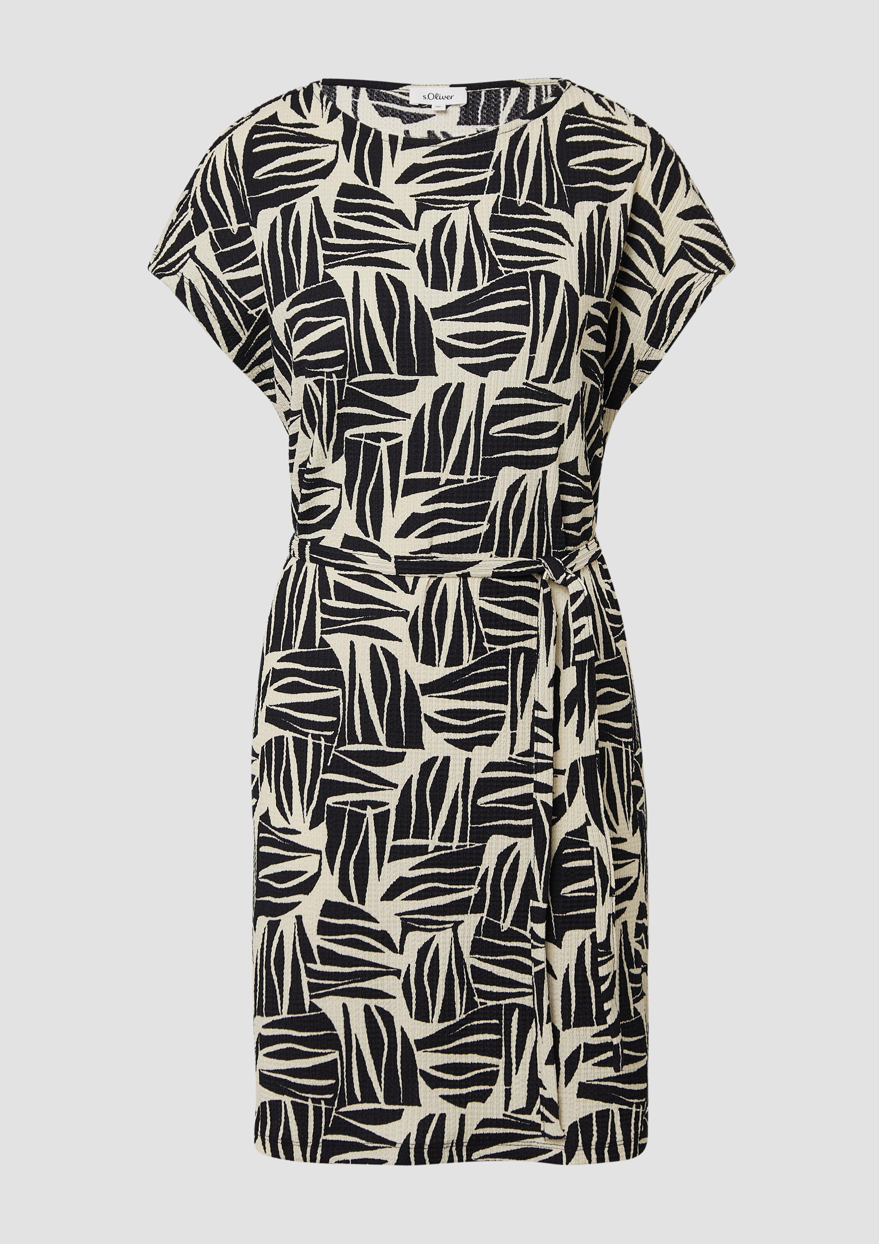 s.Oliver - Strukturiertes Jerseykleid im Relaxed Fit mit Bindegürtel, Damen, schwarz|creme