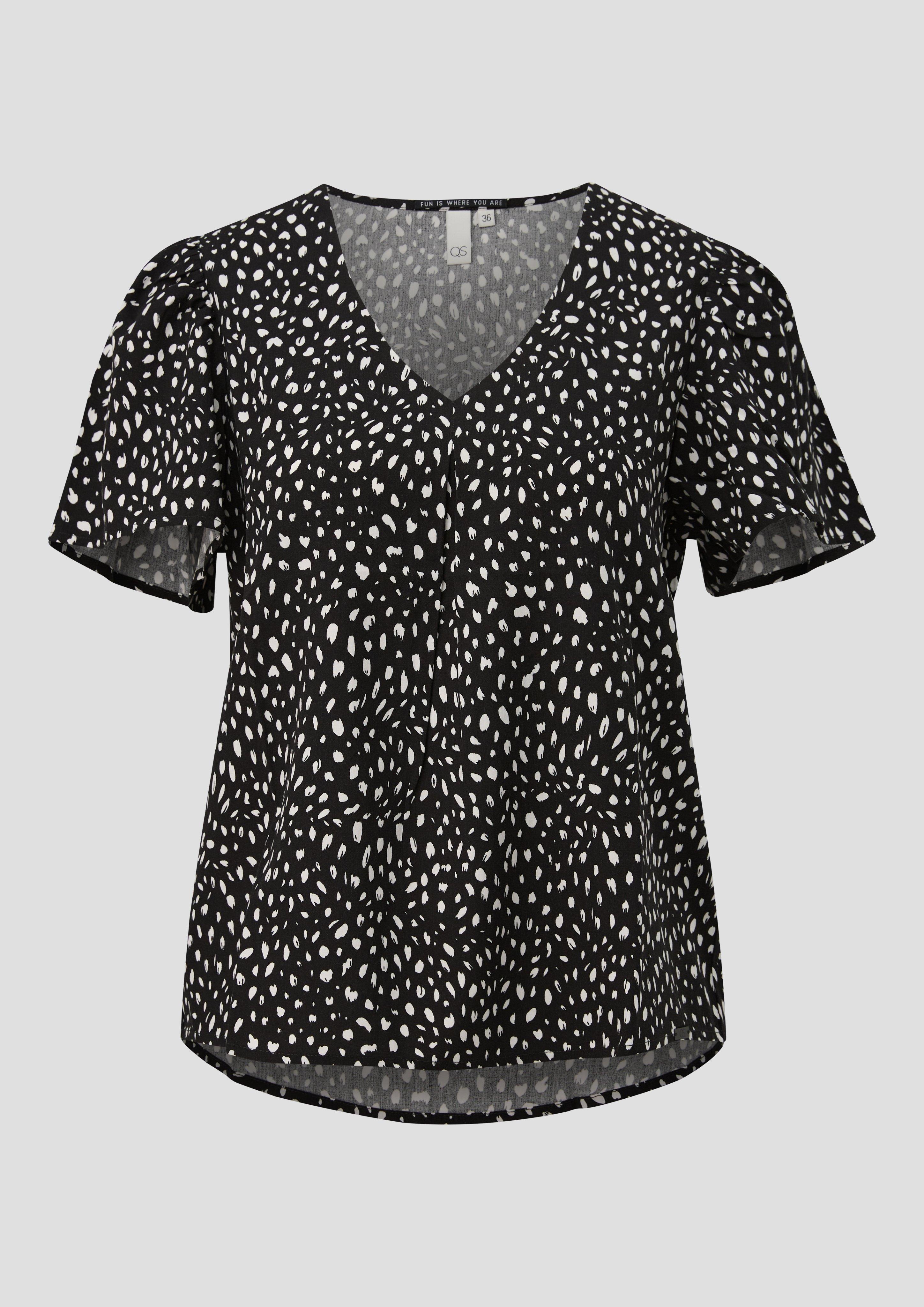 QS - Viskose Bluse mit All-over-Print, Damen, schwarz