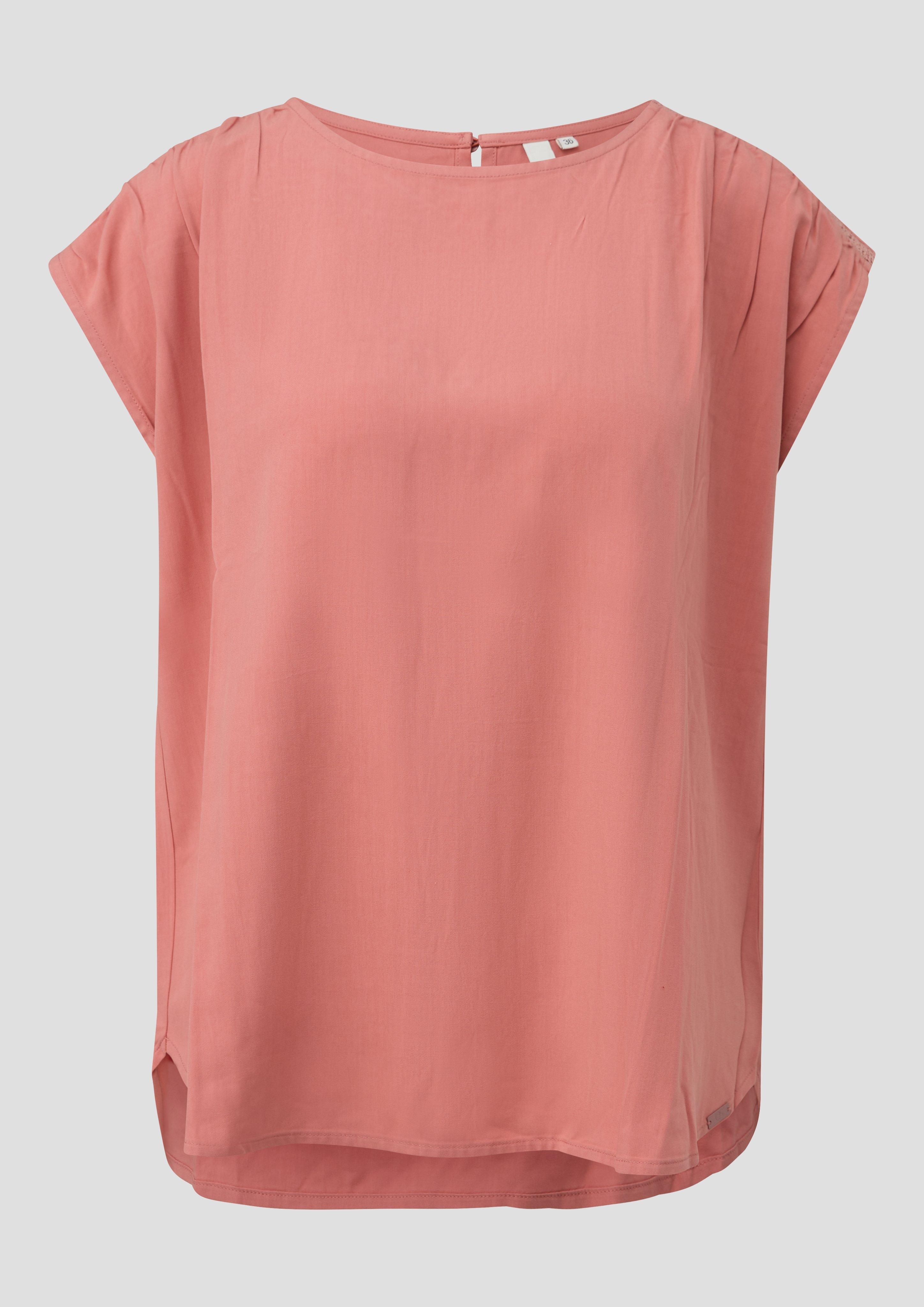 QS - Lockere Viskosebluse mit Spitzeneinsatz, Damen, Rosa