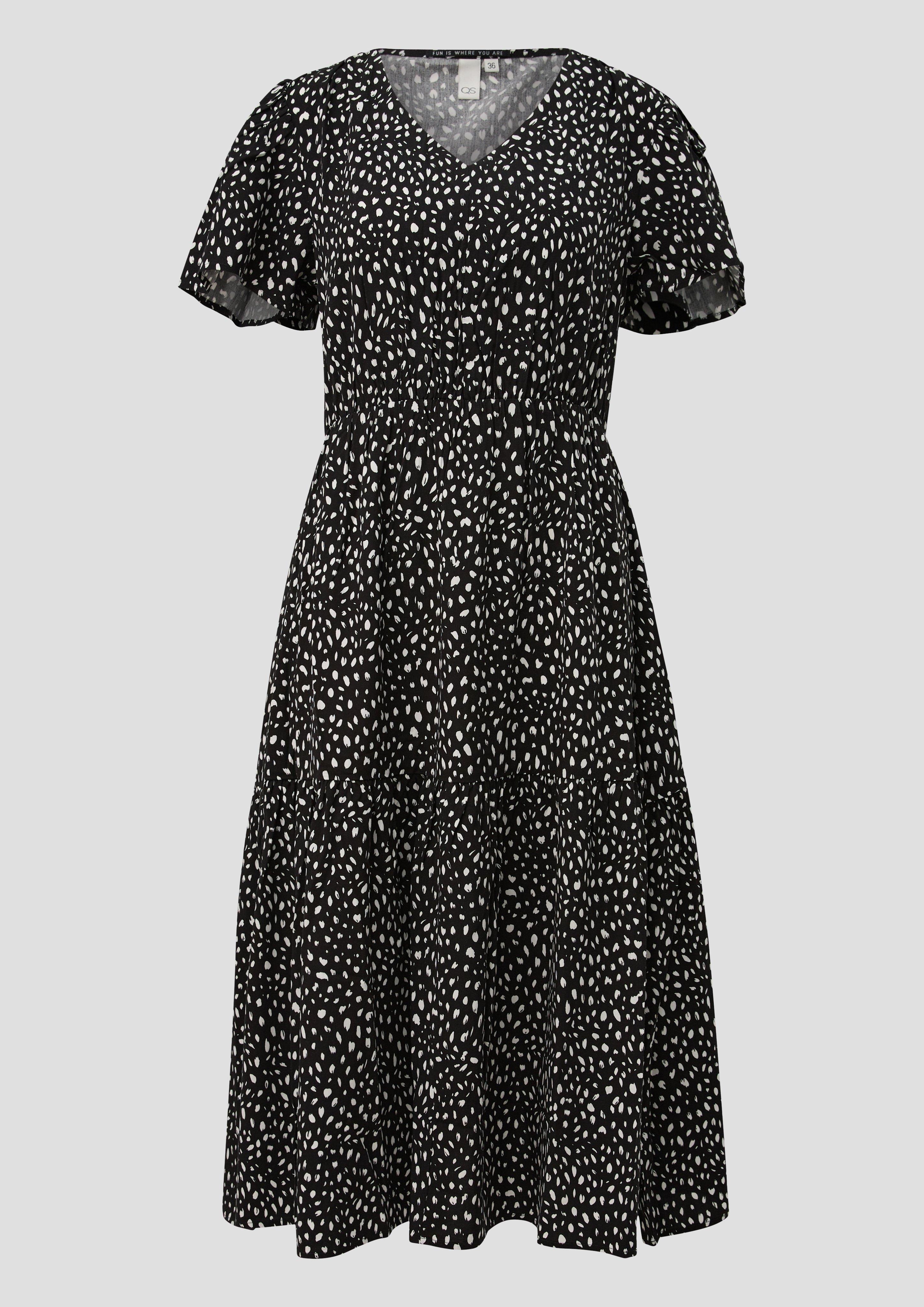 QS - Viskosekleid mit All-over-Print, Damen, schwarz