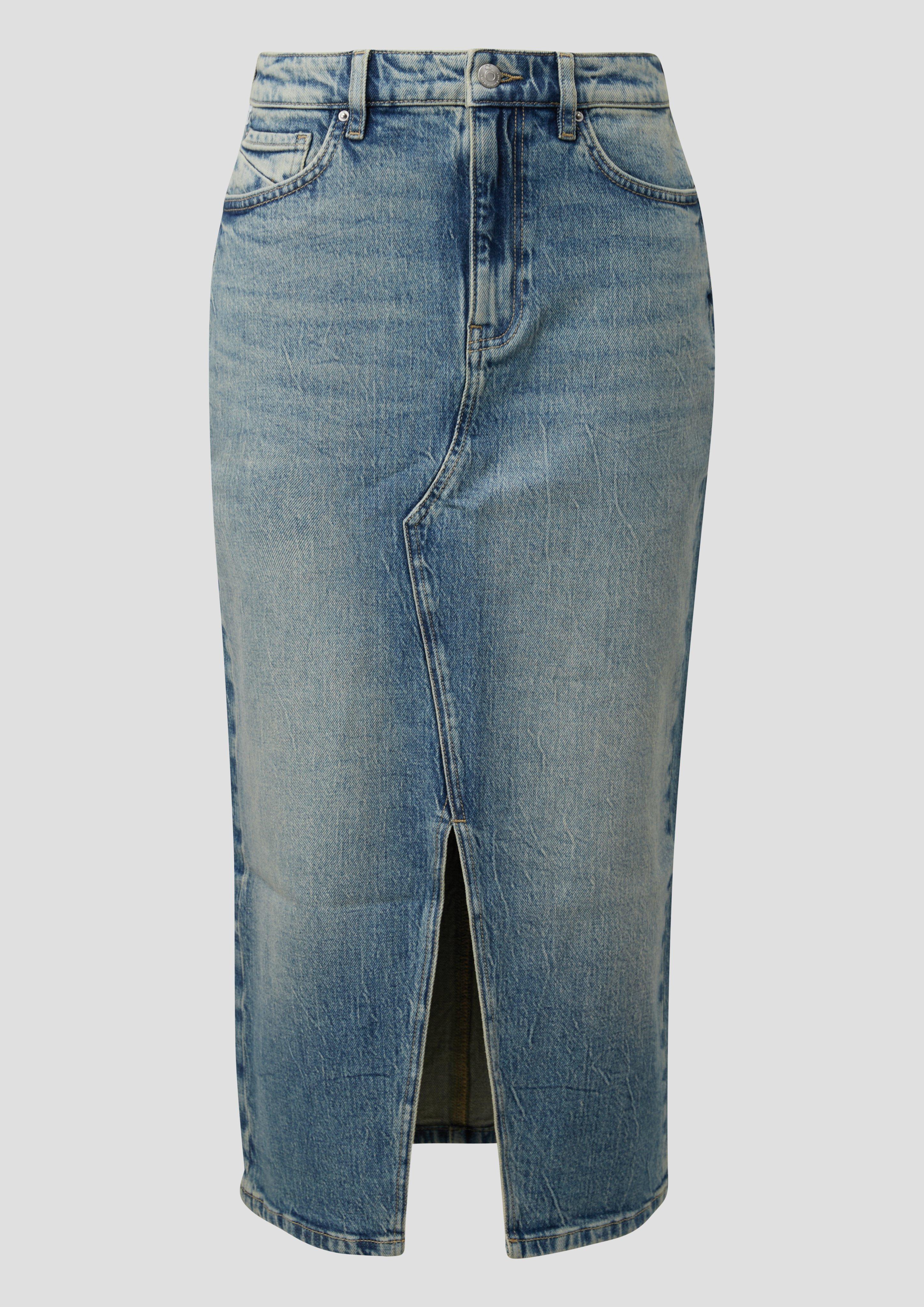 QS - High Rise Denim Midi-Rock, Damen, blau