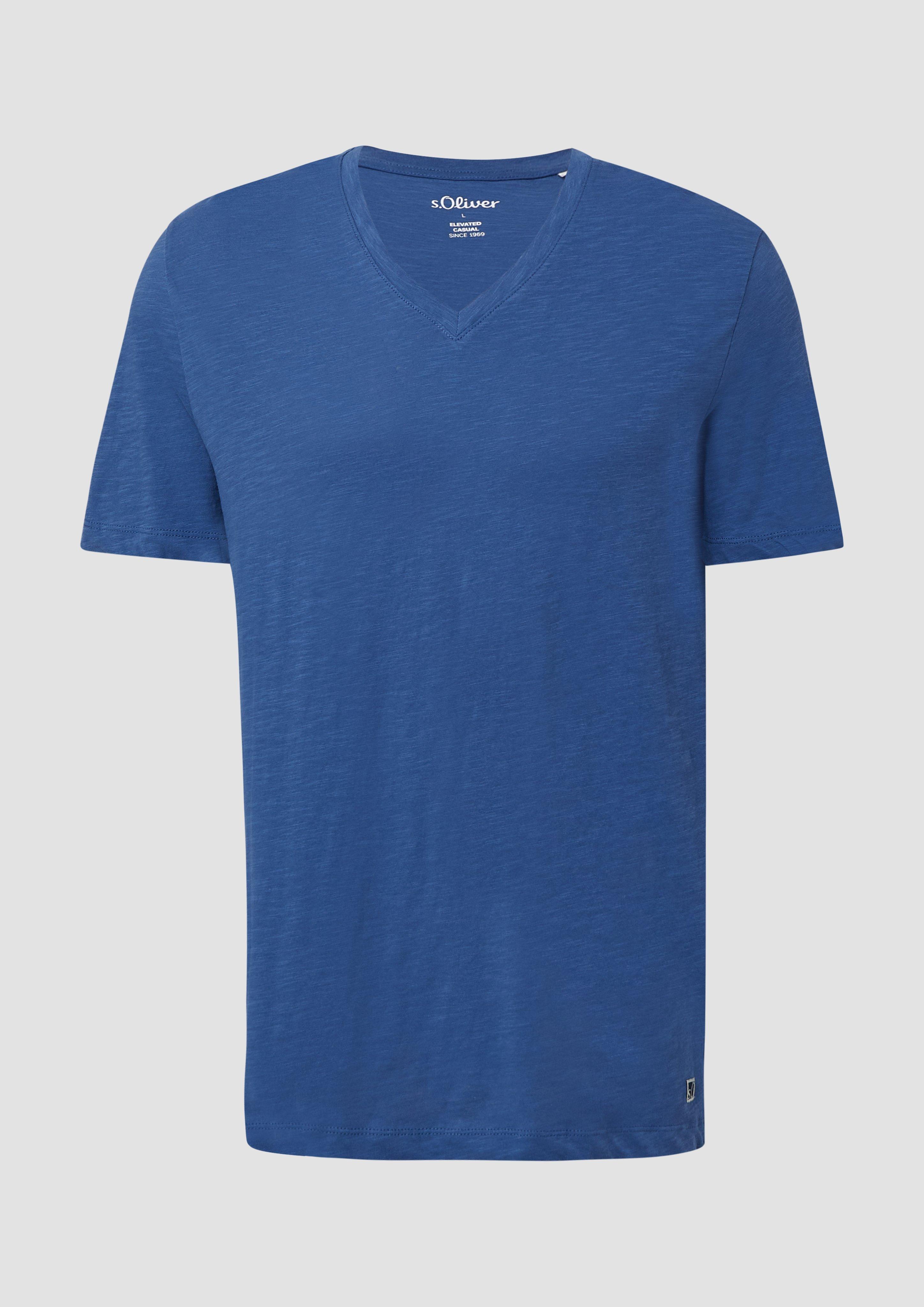 s.Oliver - T-Shirt aus Baumwolle mit V-Ausschnitt, Herren, blau