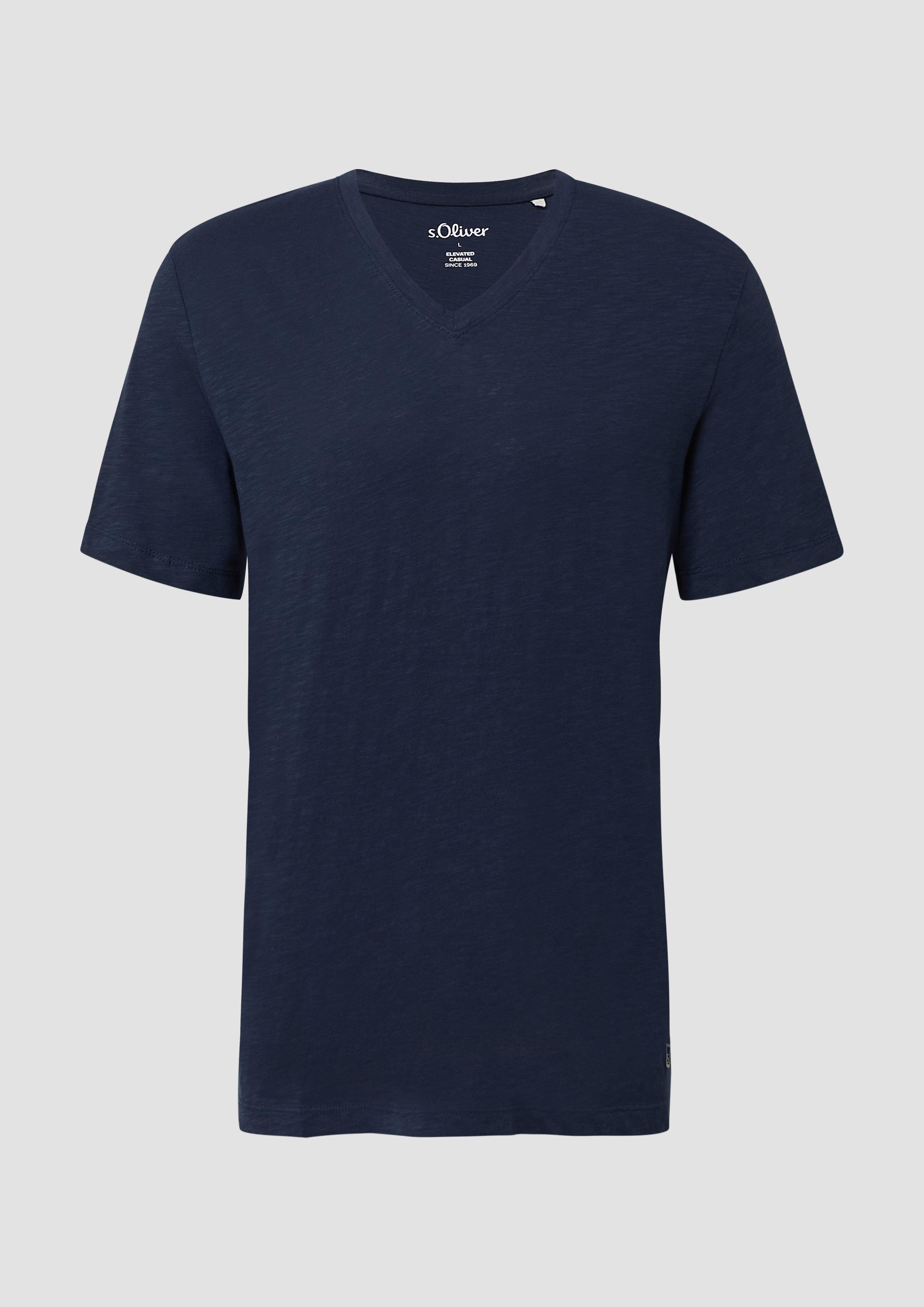 s.Oliver - T-Shirt aus Baumwolle mit V-Ausschnitt, Herren, blau